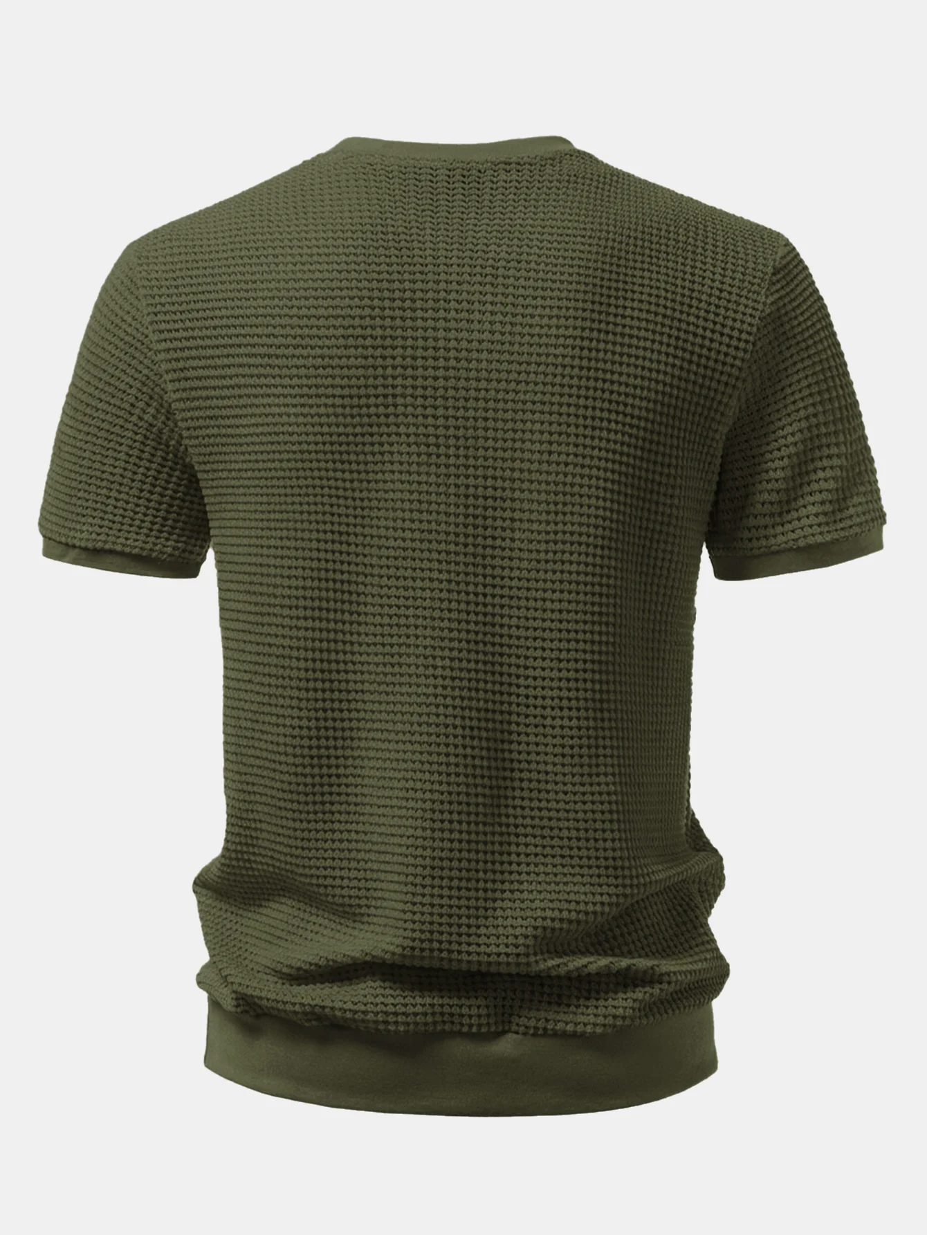 Waffle Textured Ribbed Hem Henley Shirt - Image 4