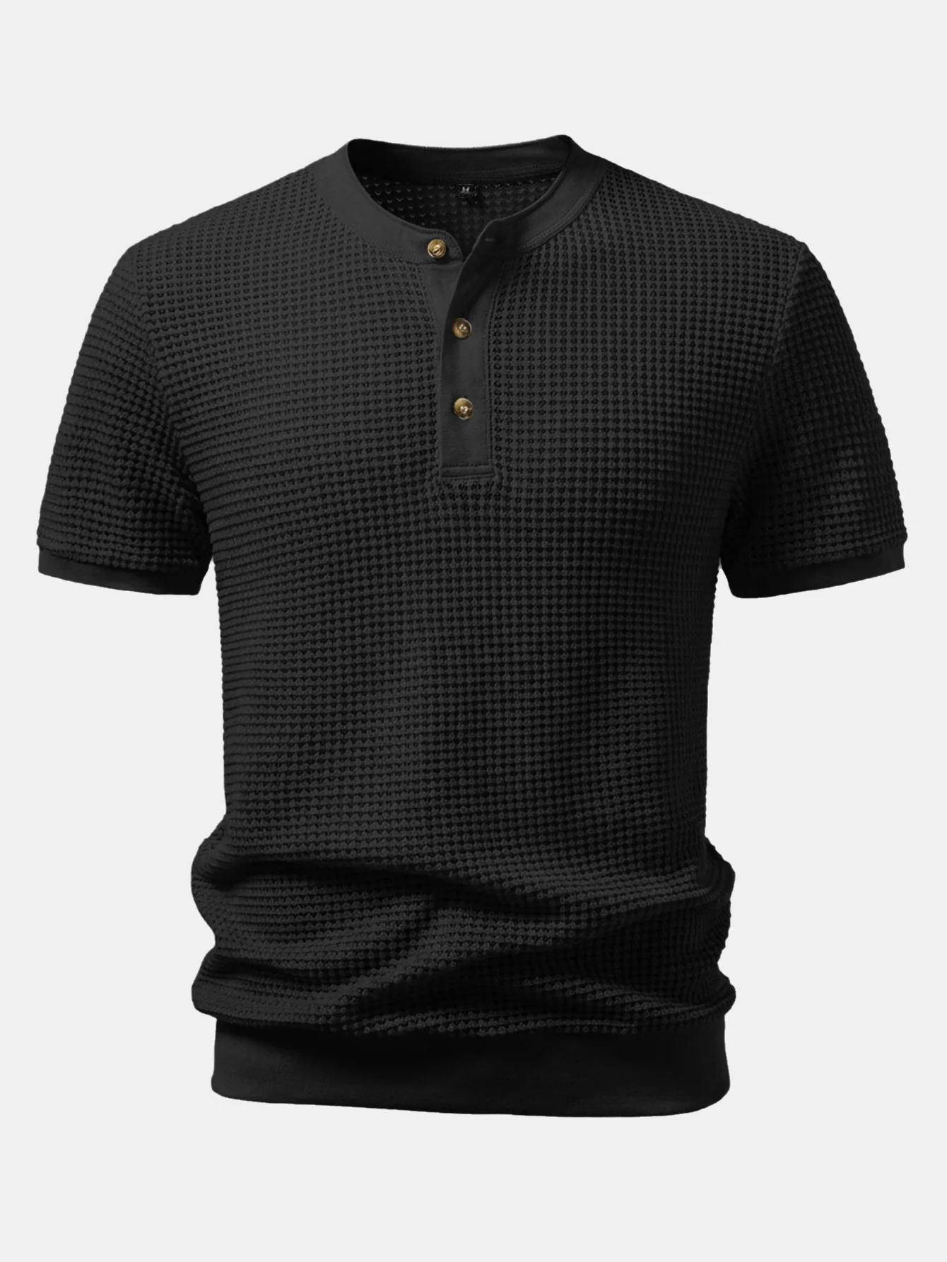 Waffle Textured Ribbed Hem Henley Shirt - Image 5