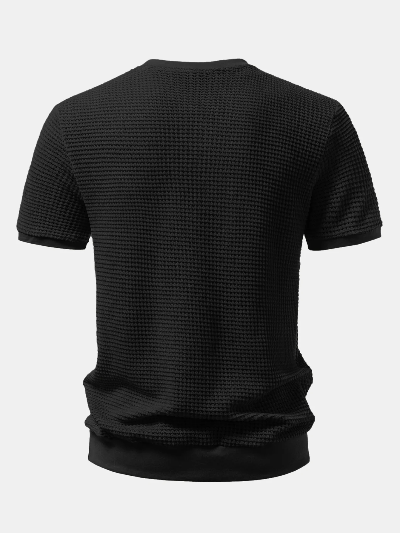 Waffle Textured Ribbed Hem Henley Shirt - Image 6