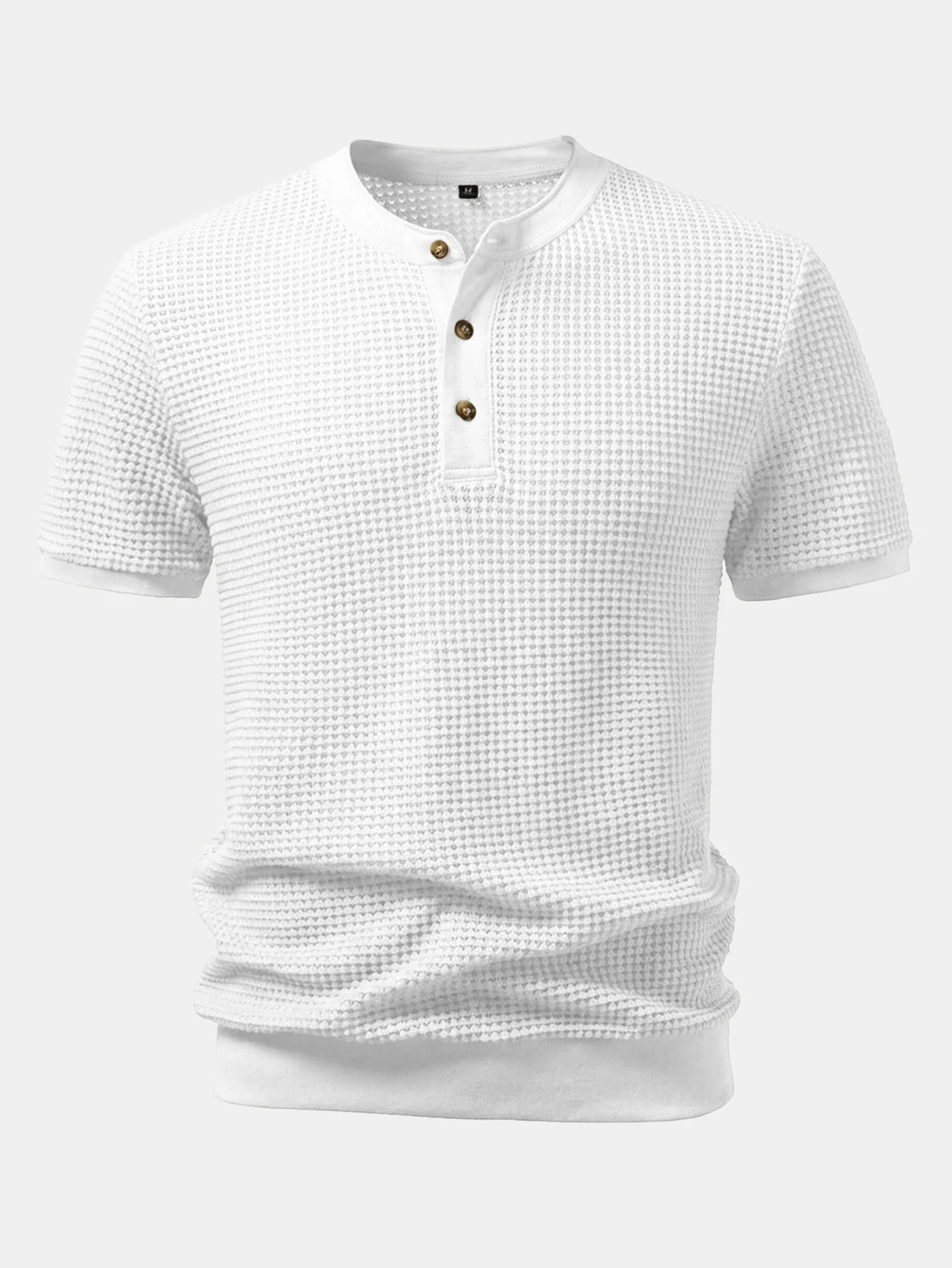 Waffle Textured Ribbed Hem Henley Shirt - Image 7