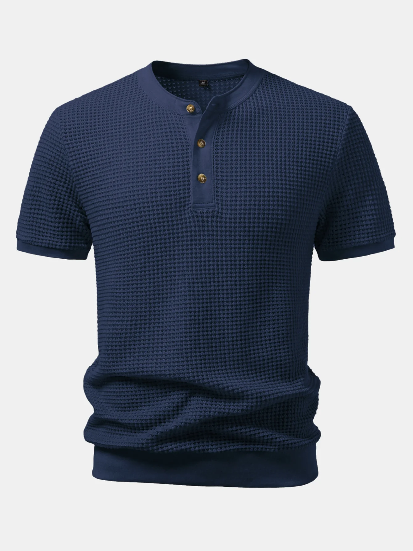 Waffle Textured Ribbed Hem Henley Shirt - Image 8