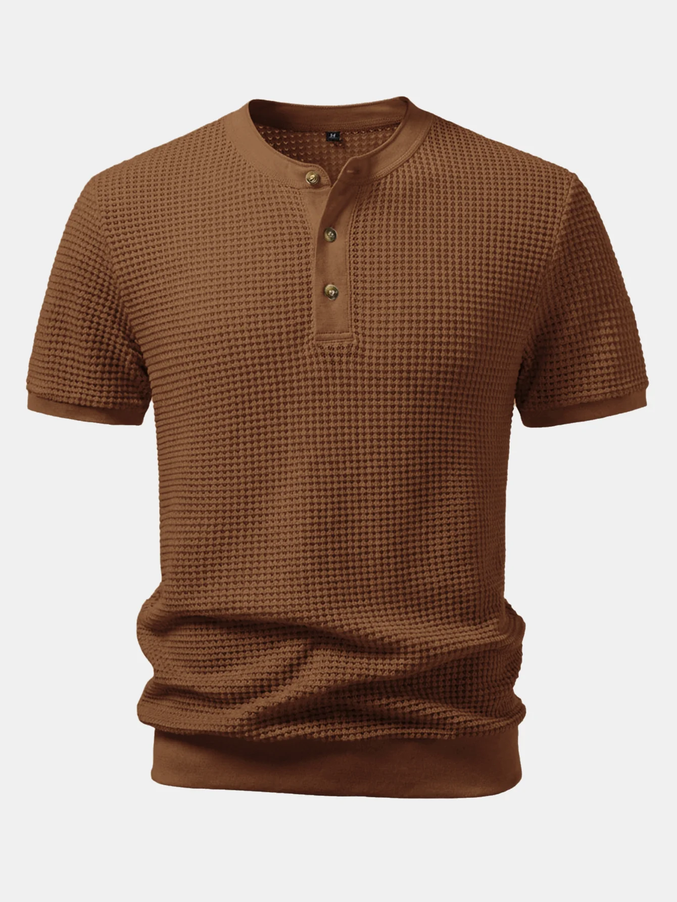 Waffle Textured Ribbed Hem Henley Shirt - Image 9