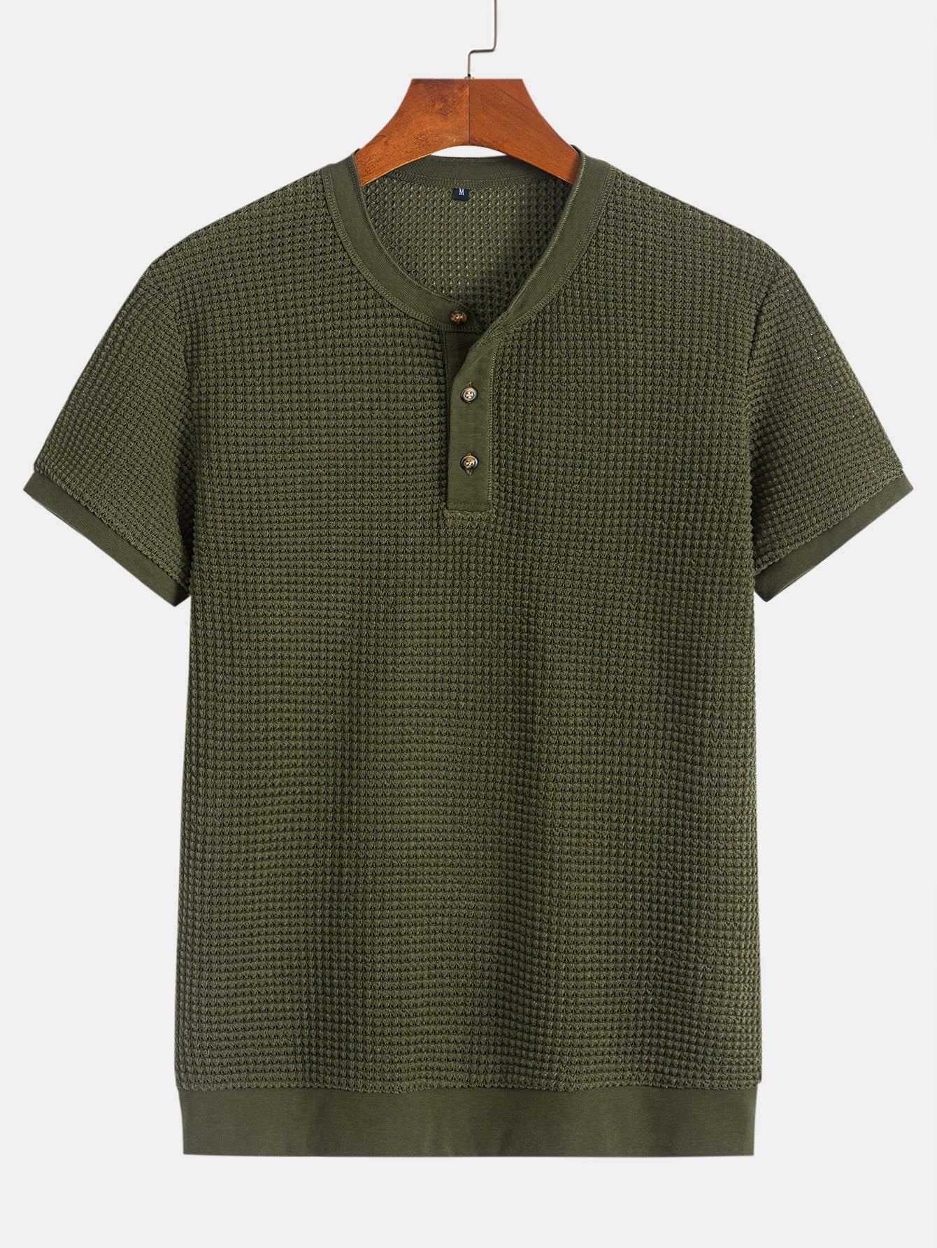 Henley-Nacken T-Shirt mit strukturiertem Rippenbund