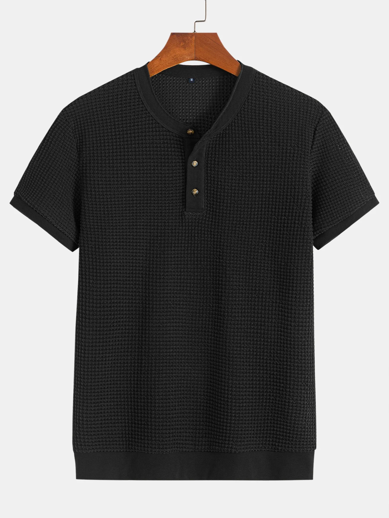 Henley-Nacken T-Shirt mit strukturiertem Rippenbund - Image 3