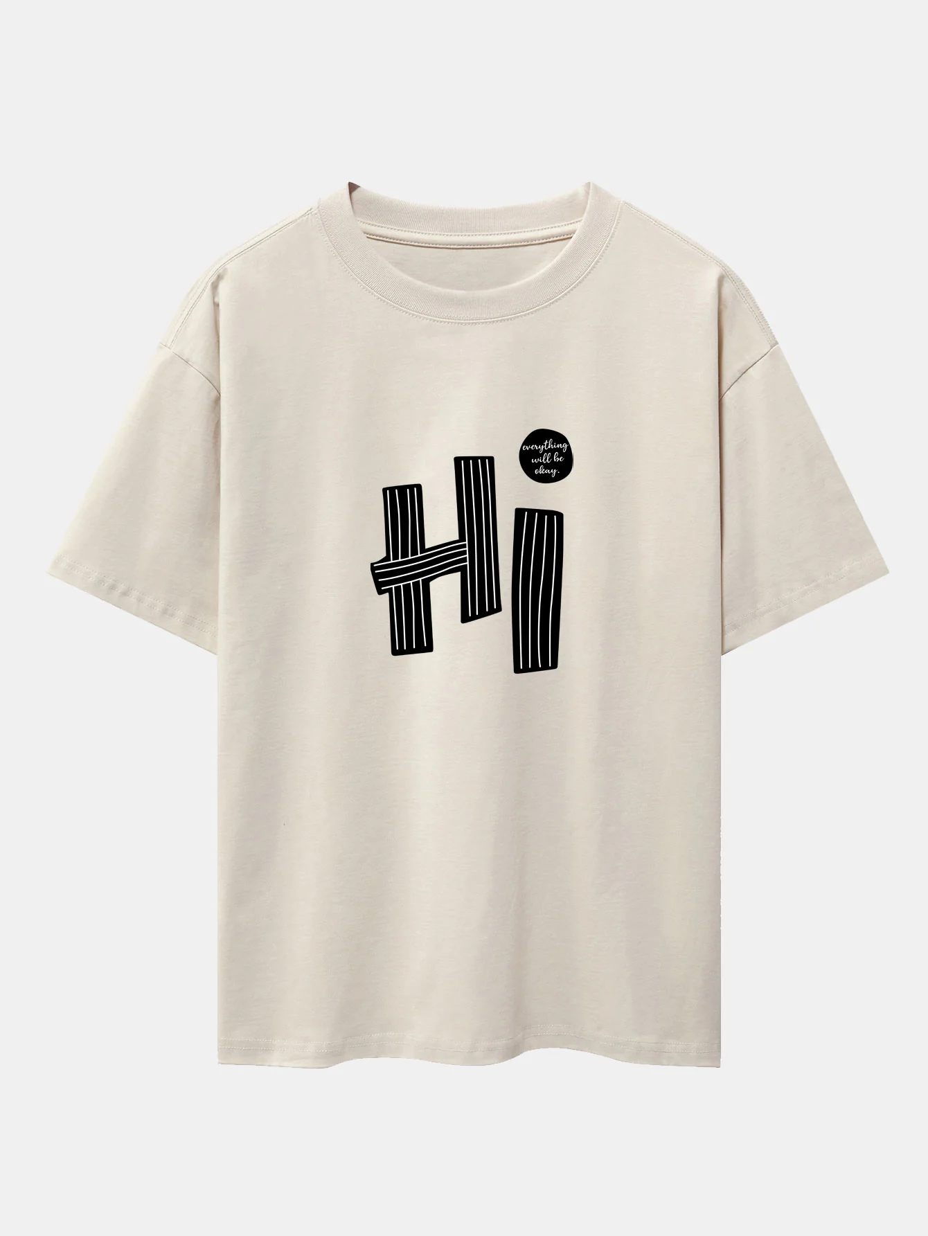 Hi Slogan Linien Druck Drop Shoulder Oversize T-Shirt - Image 3
