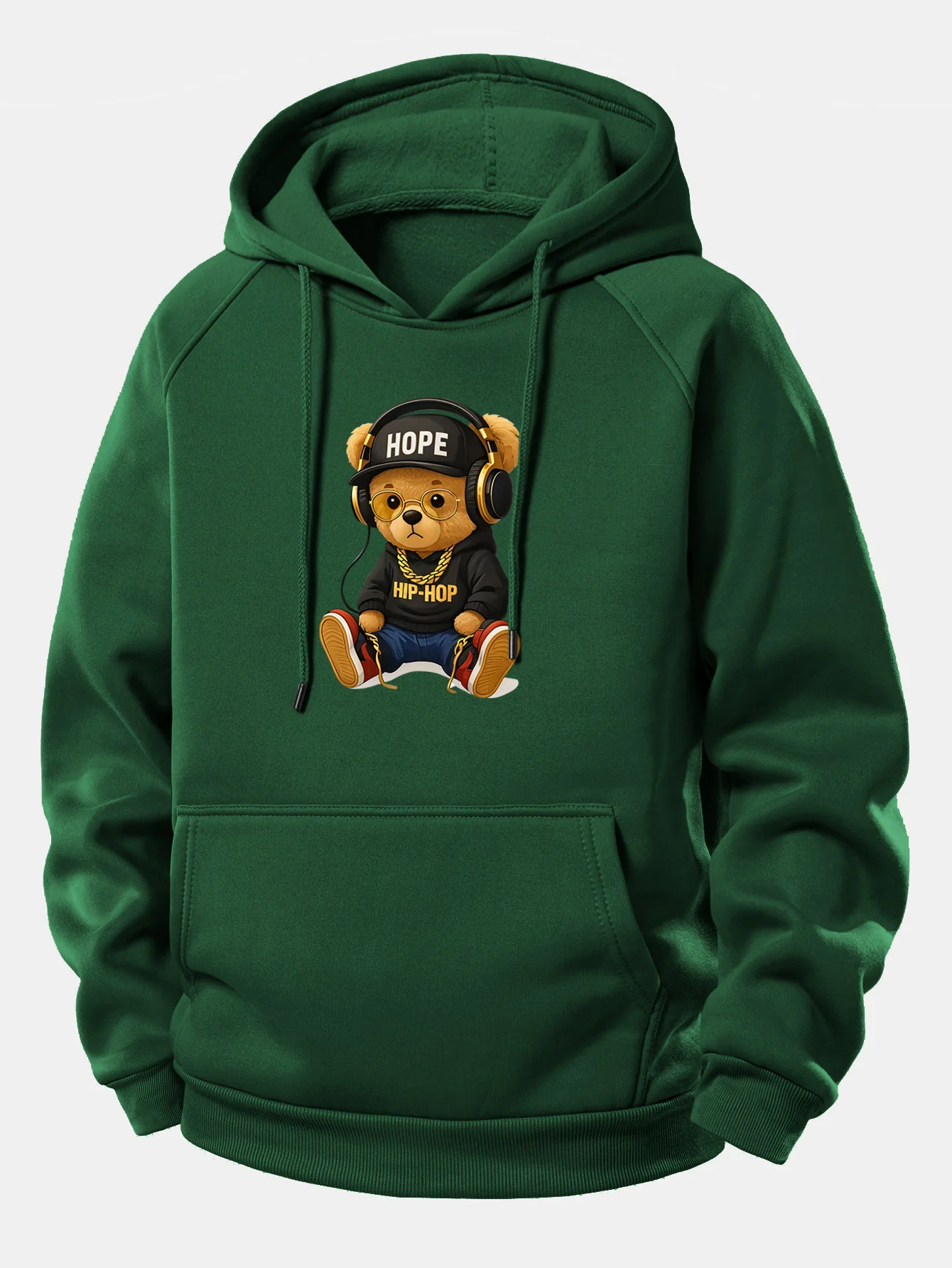 Hip Hop Bear Print Drawstring Hoodie - Image 10