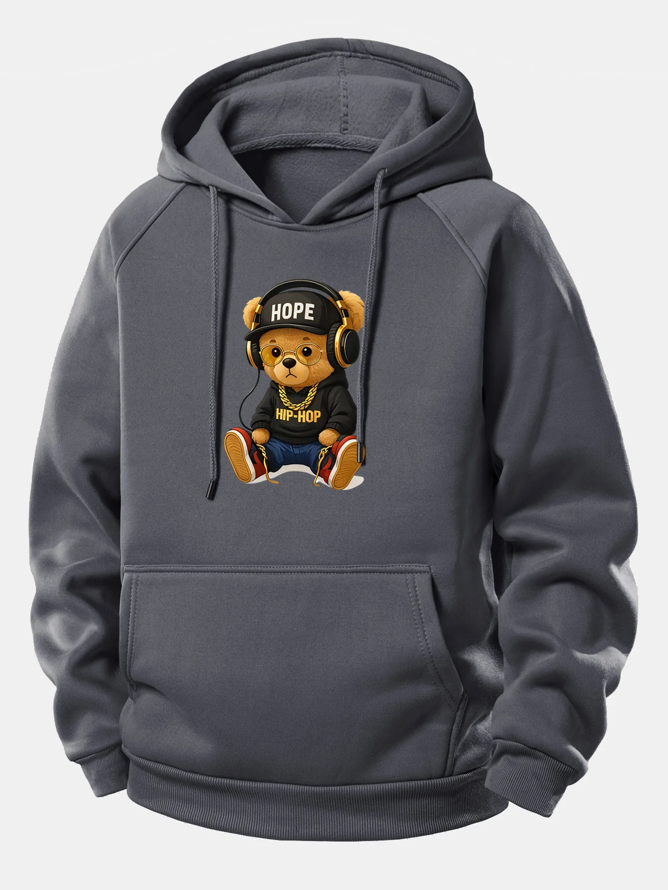 Hip Hop Bear Print Drawstring Hoodie - Image 11