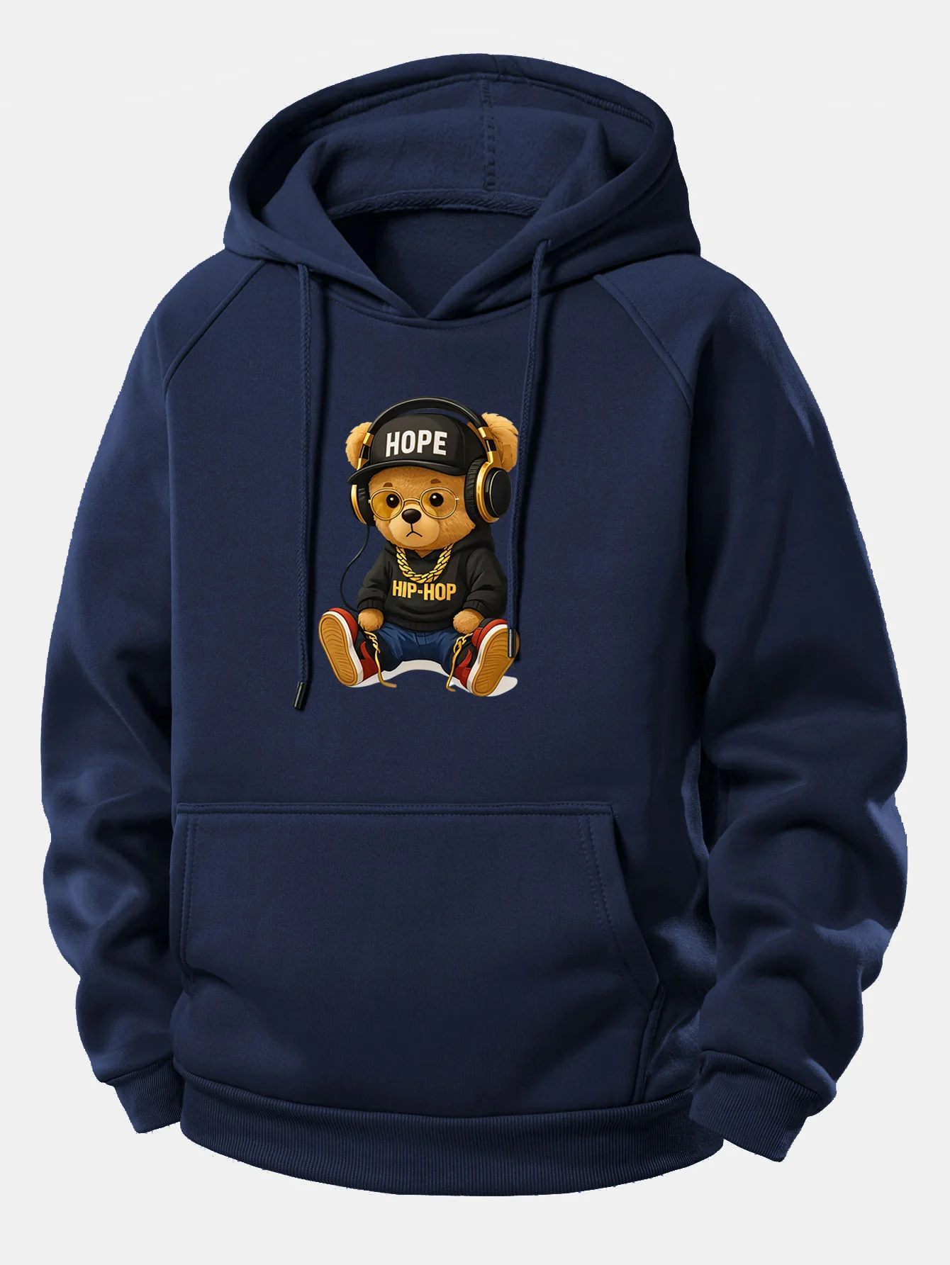 Hip Hop Bear Print Drawstring Hoodie - Image 12