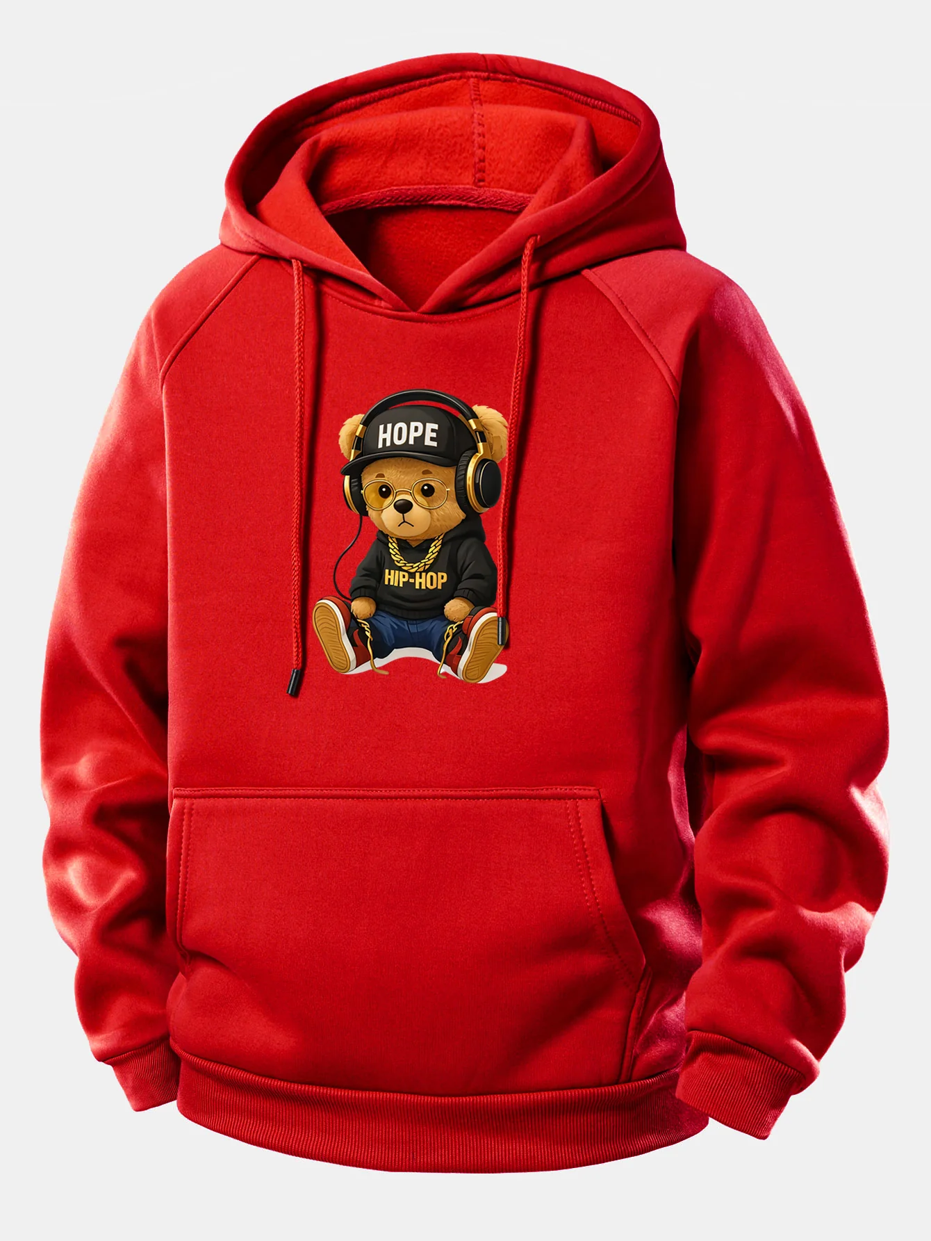 Hip Hop Bear Print Drawstring Hoodie - Image 13