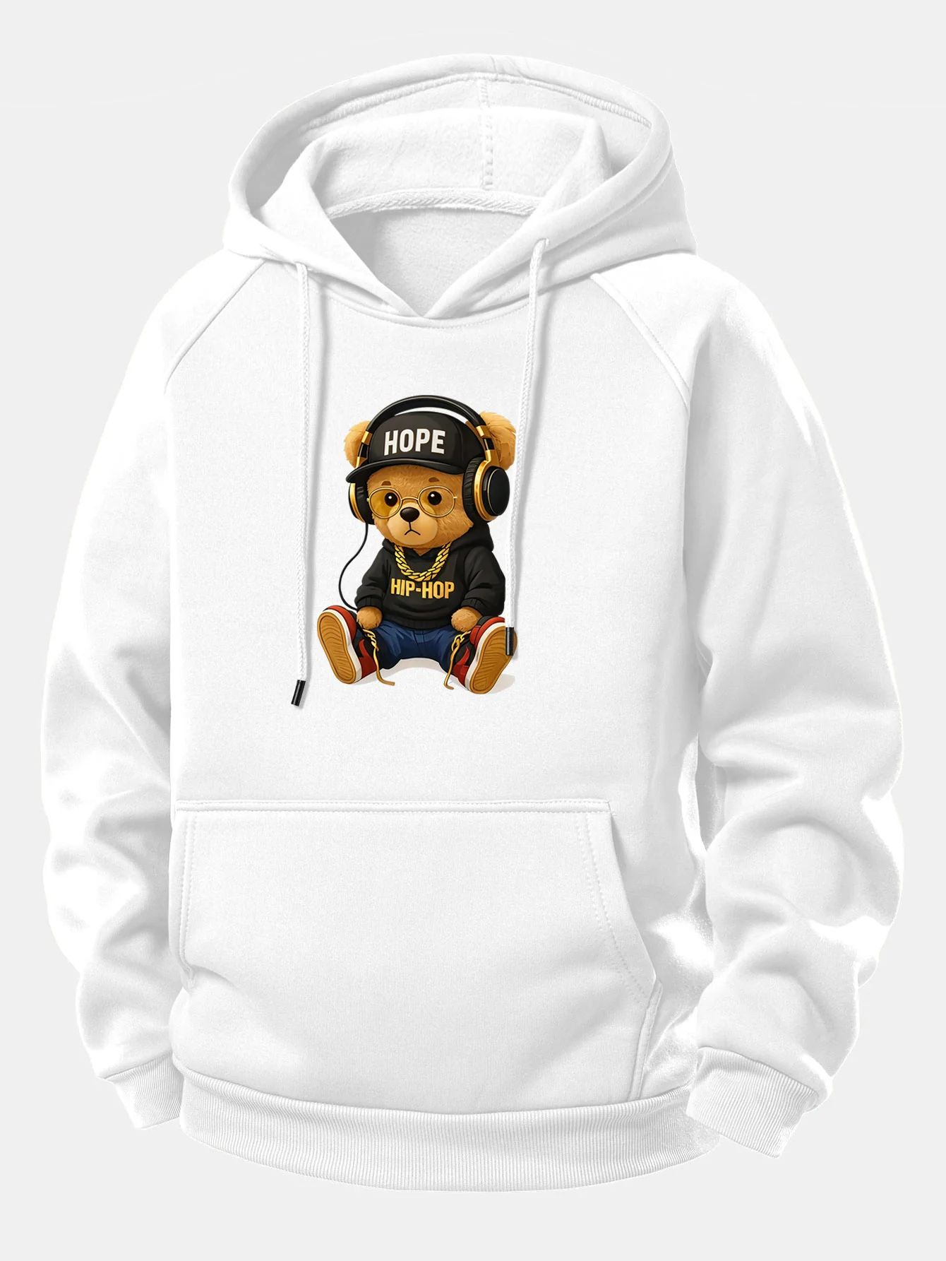 Hip Hop Bear Print Drawstring Hoodie - Image 2