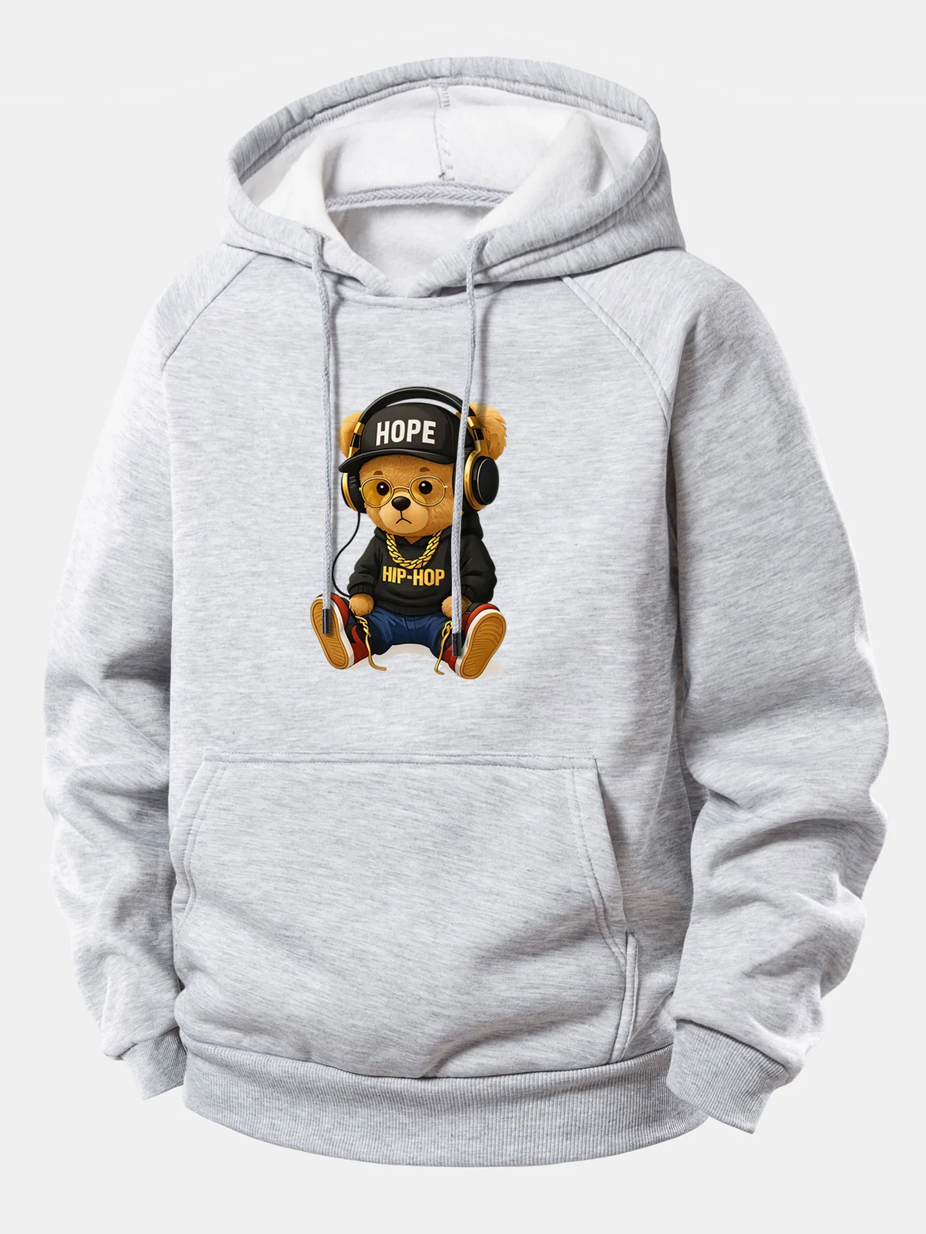 Hip Hop Bear Print Drawstring Hoodie - Image 3