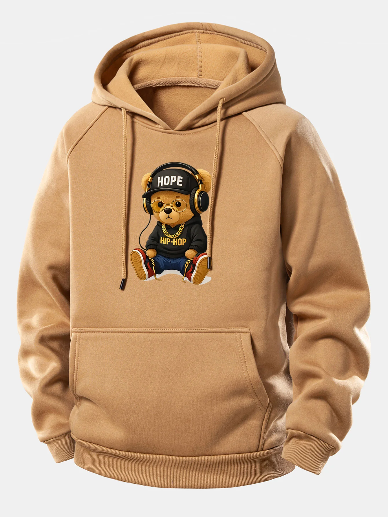 Hip Hop Bear Print Drawstring Hoodie - Image 4