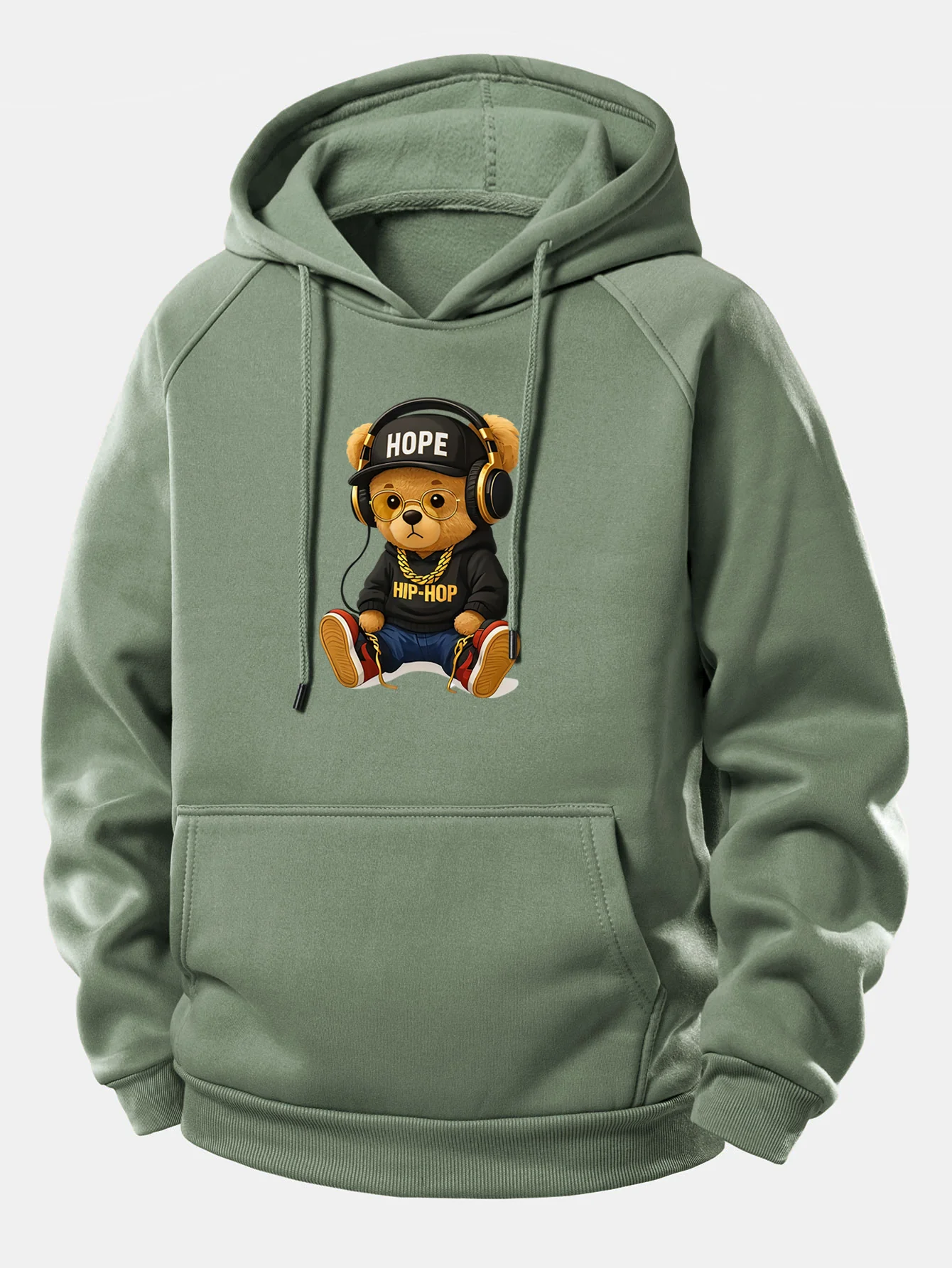 Hip Hop Bear Print Drawstring Hoodie - Image 5