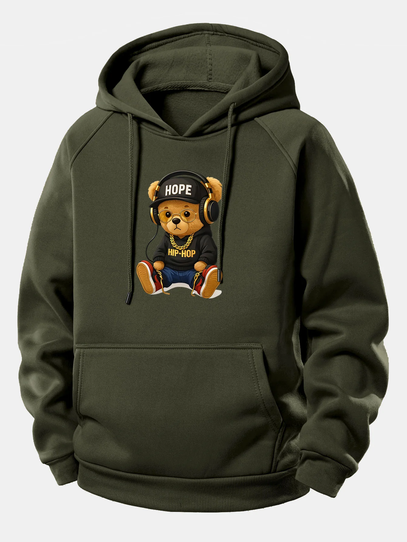 Hip Hop Bear Print Drawstring Hoodie - Image 6