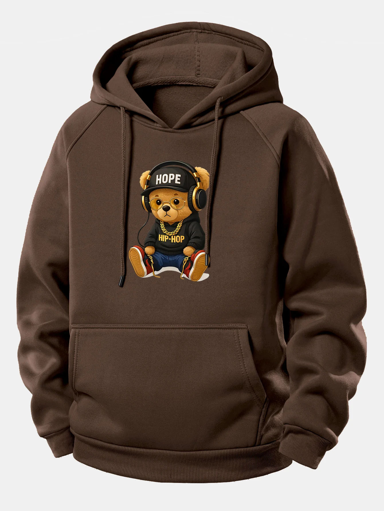 Hip Hop Bear Print Drawstring Hoodie - Image 8