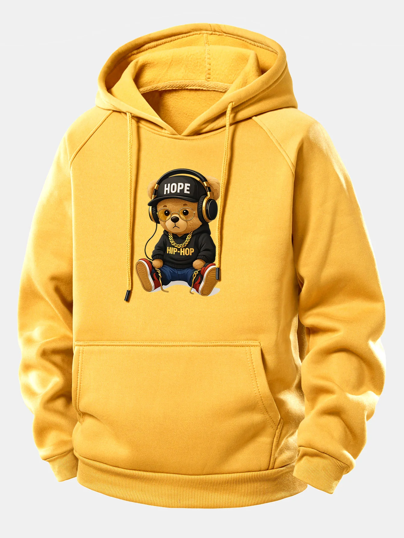 Hip Hop Bear Print Drawstring Hoodie - Image 9
