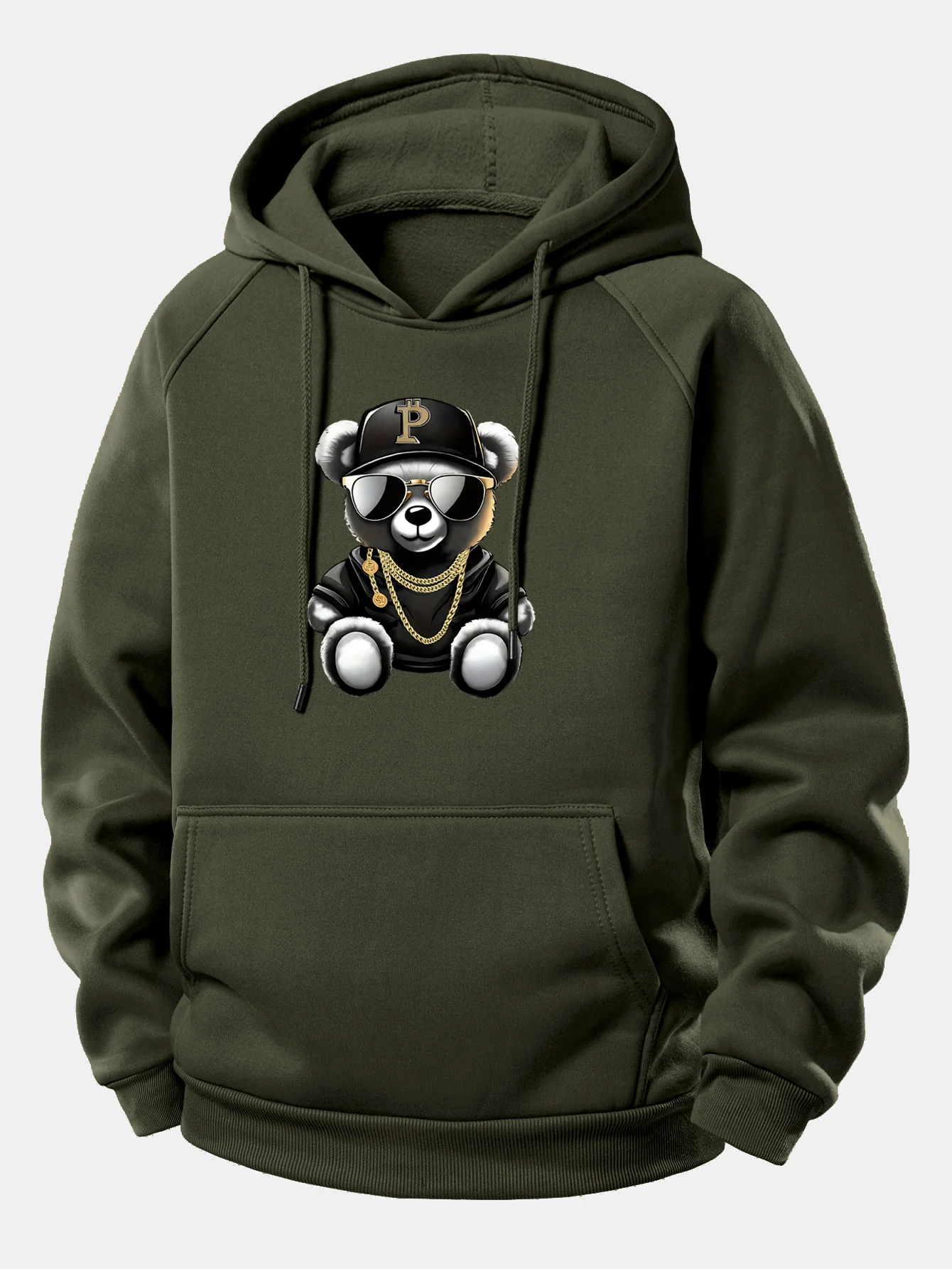 Hip Hop Bär Druck Kordelzug Kapuzenpullover - Image 11