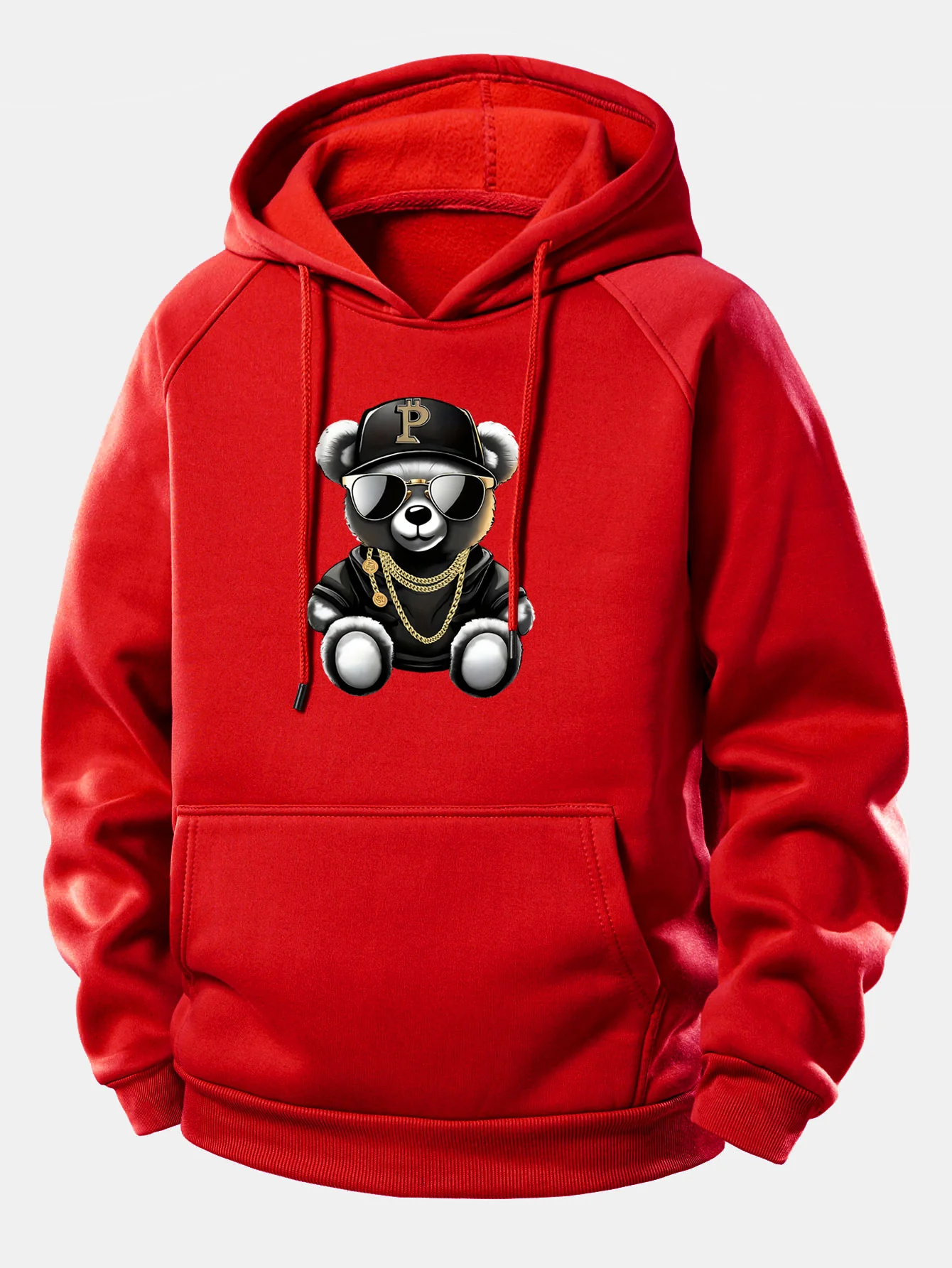 Hip Hop Bär Druck Kordelzug Kapuzenpullover - Image 13