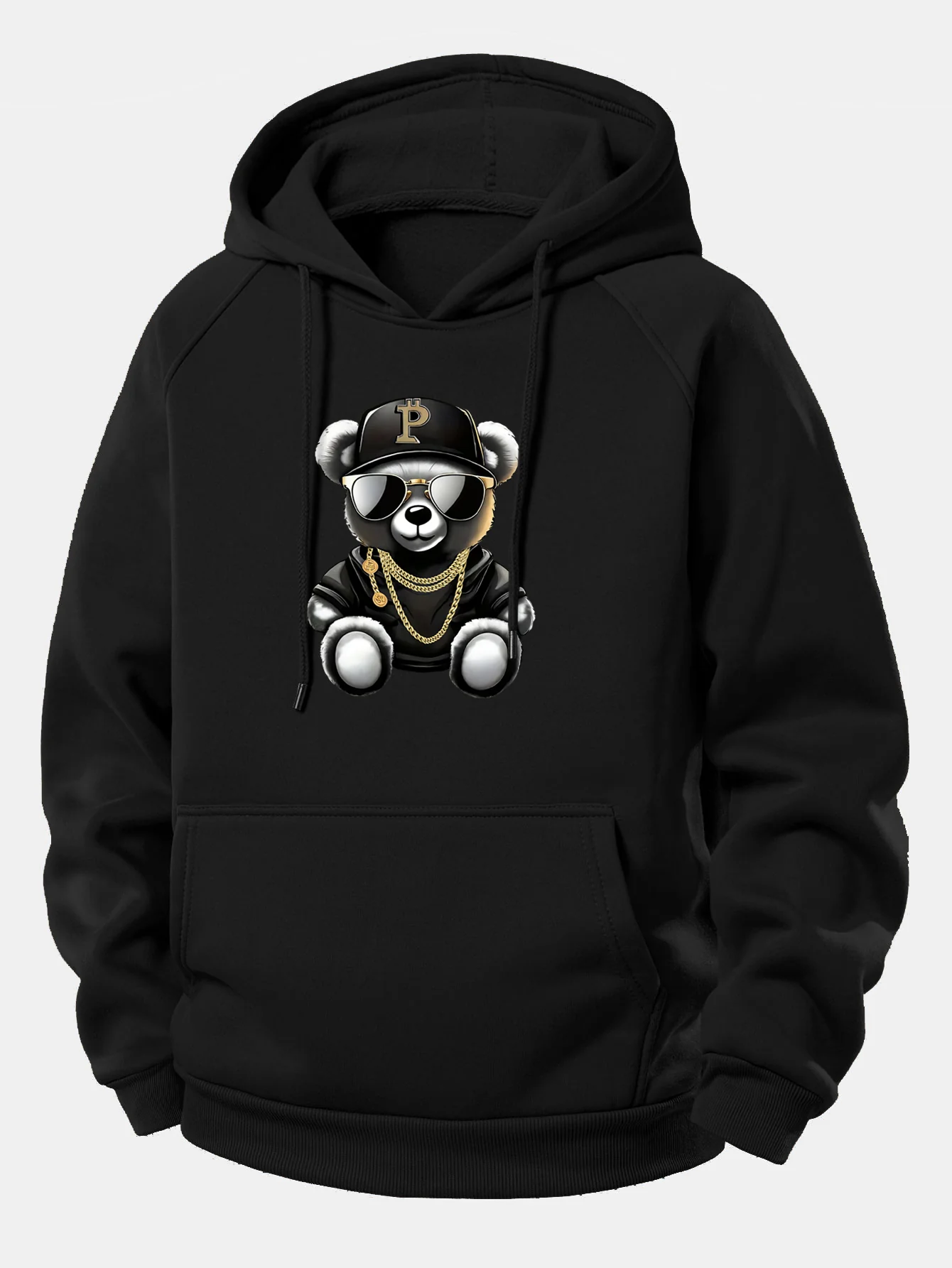 Hip Hop Bär Druck Kordelzug Kapuzenpullover - Image 2