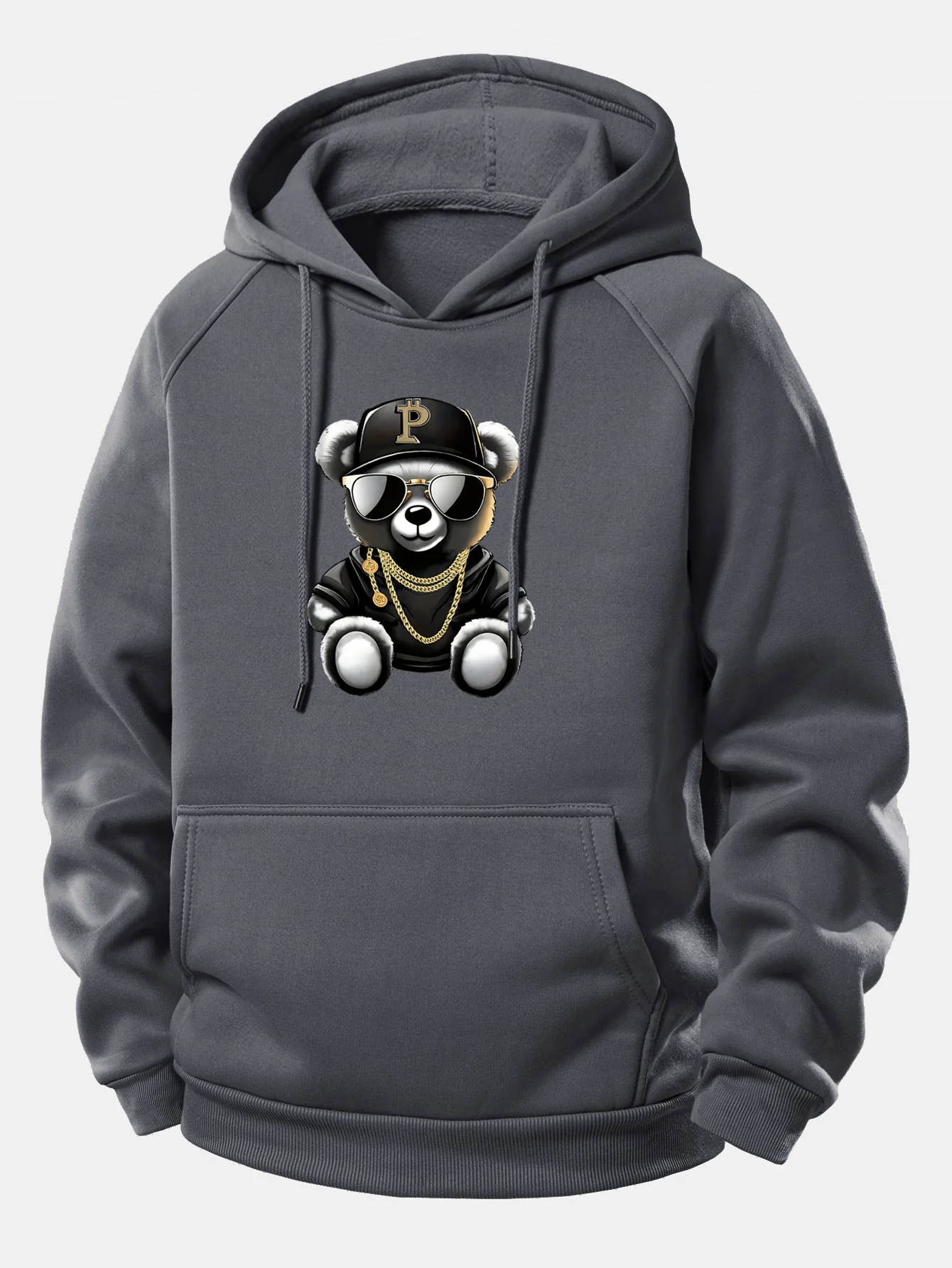 Hip Hop Bär Druck Kordelzug Kapuzenpullover - Image 4