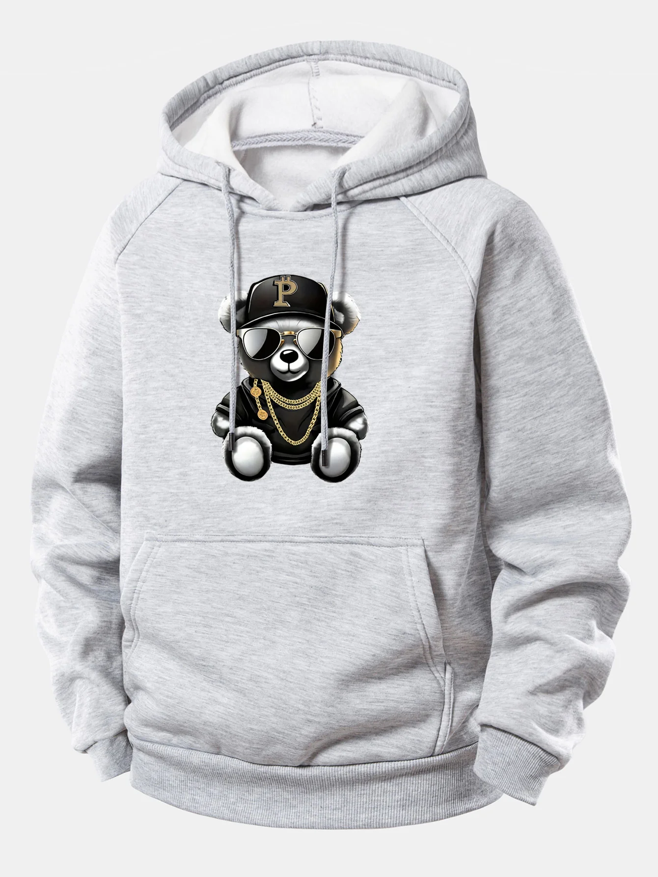 Hip Hop Bär Druck Kordelzug Kapuzenpullover - Image 5