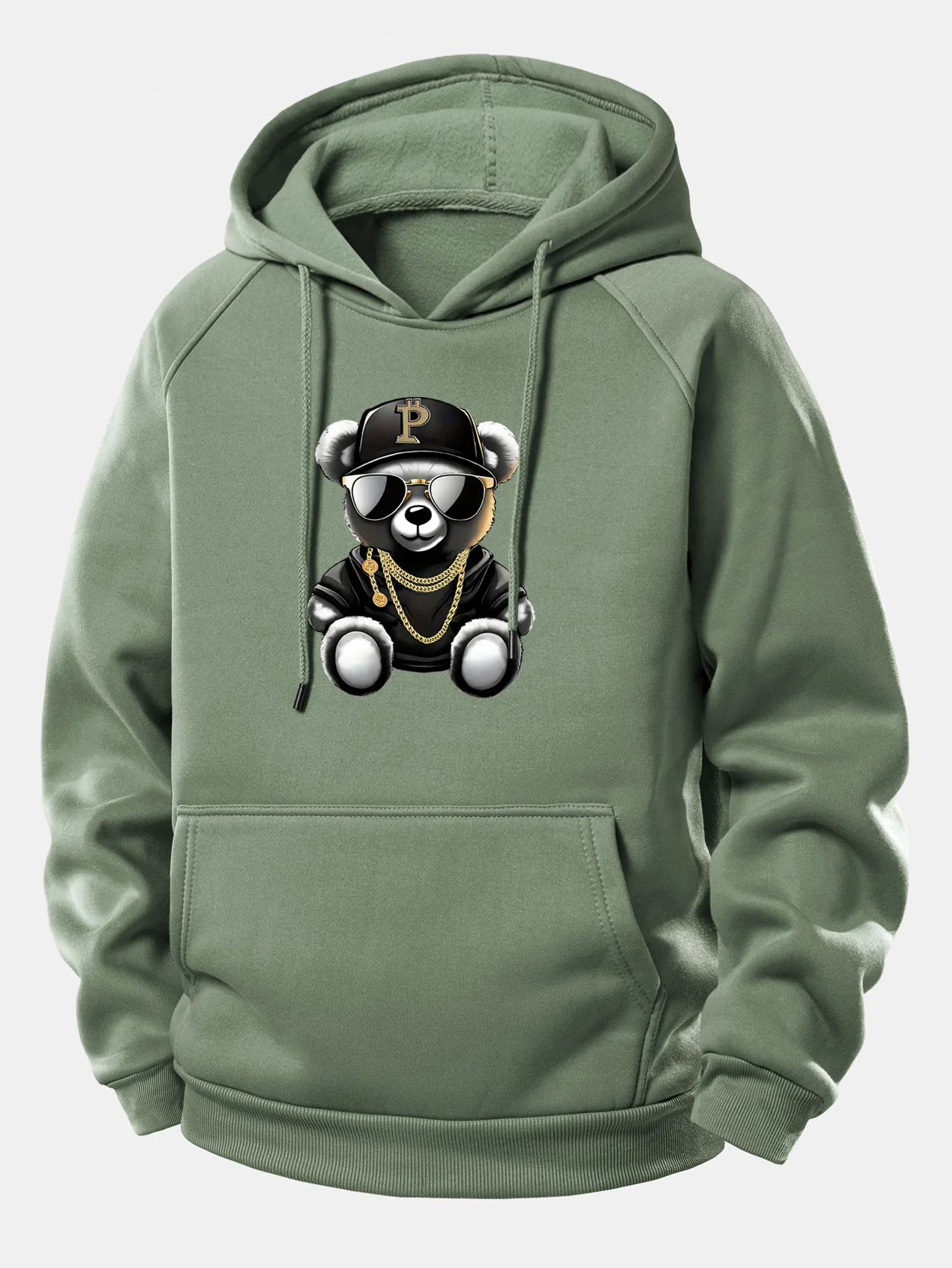 Hip Hop Bär Druck Kordelzug Kapuzenpullover - Image 8