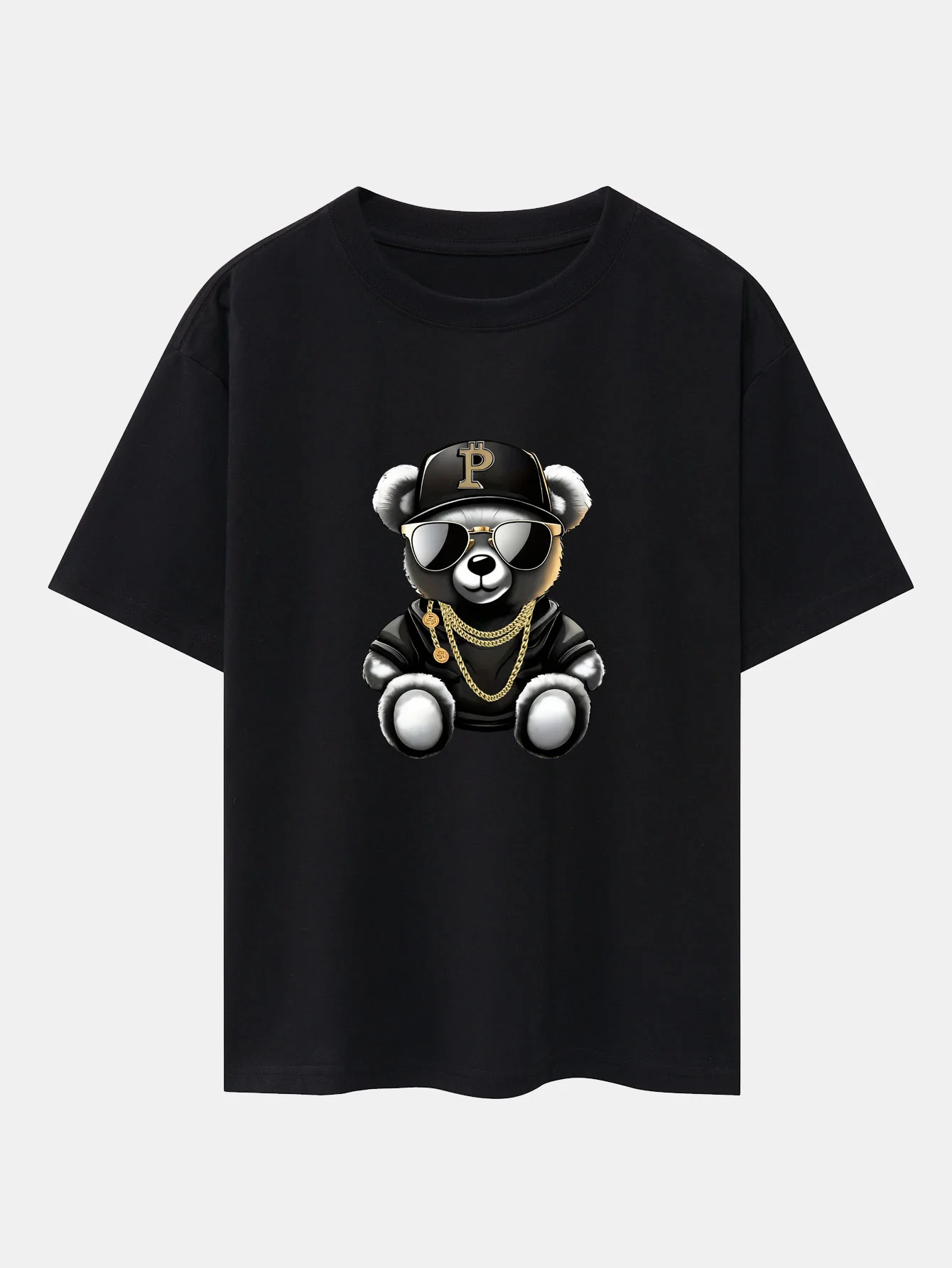 Hip Hop Bären Druck Drop Shoulder Oversize T-Shirt
