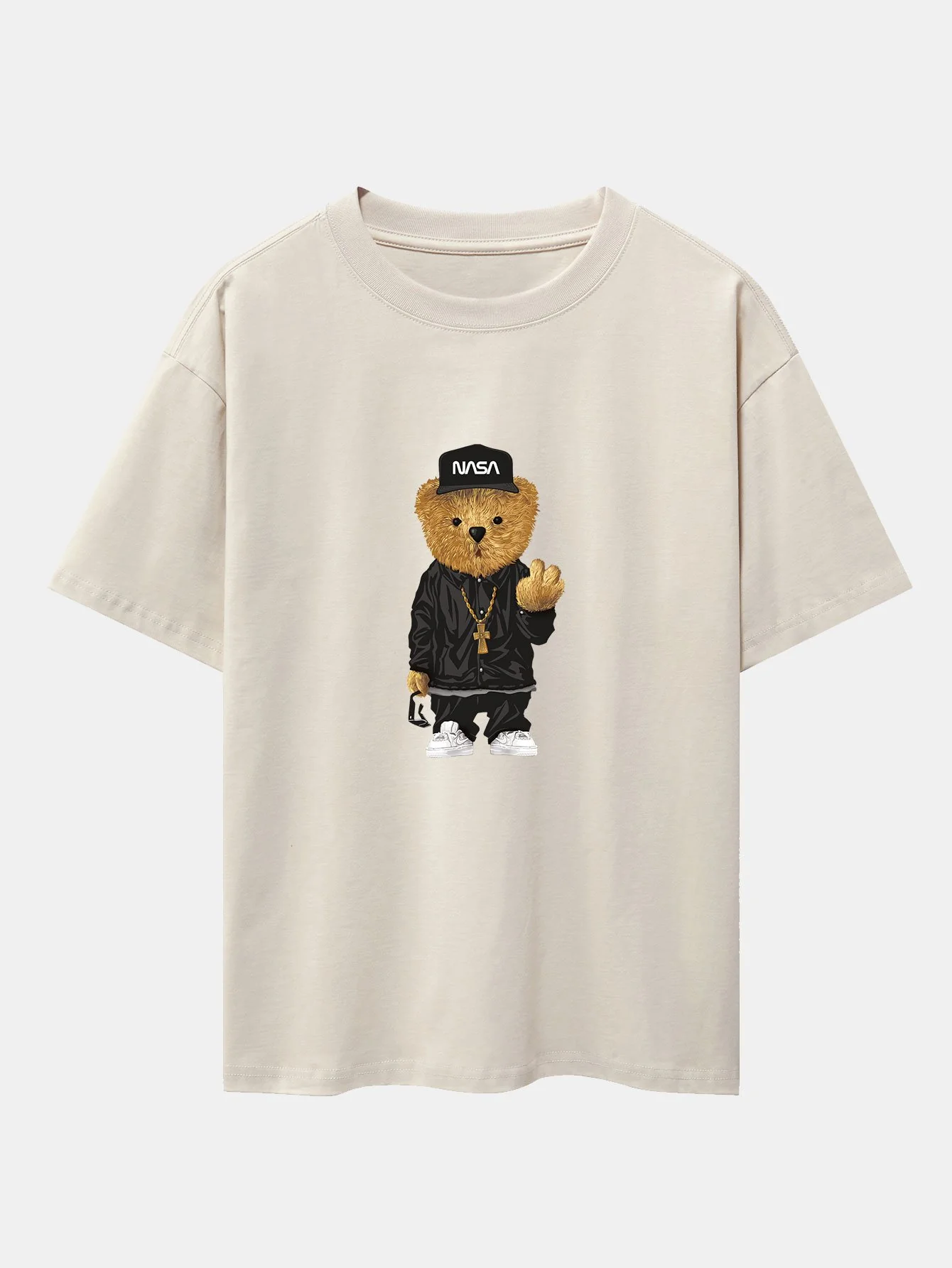 Hip Hop Bären Druck Schwergewicht Übergröße T-Shirt - Image 3