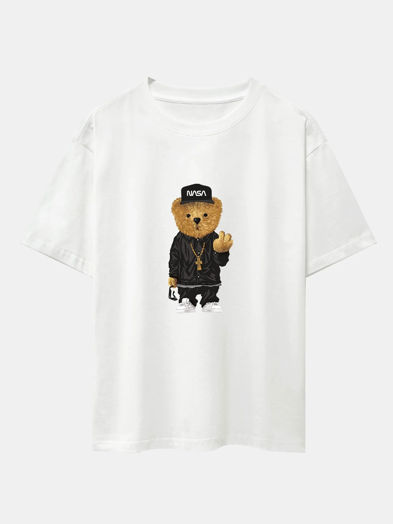 Hip Hop Bären Druck Schwergewicht Übergröße T-Shirt - Image 4