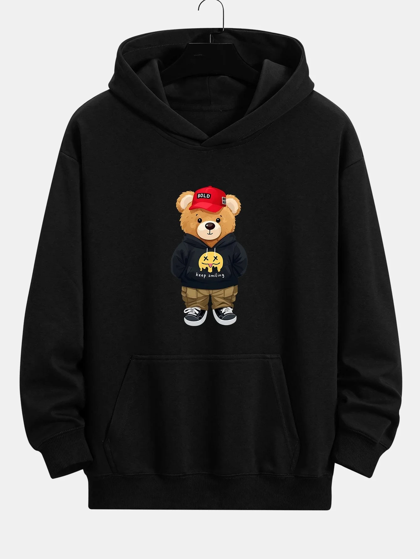 Hip Hop Bären Druck Relaxed Fit Hoodie - Image 3