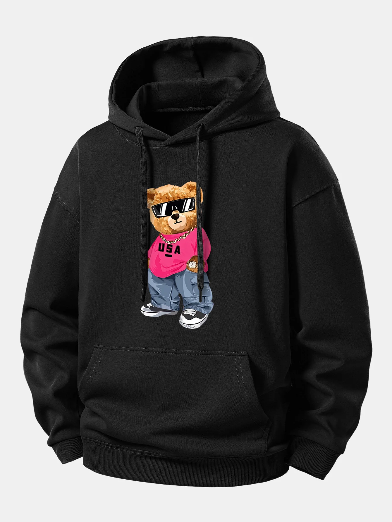 Hip Hop Bear Print Relax Fit Hoodie