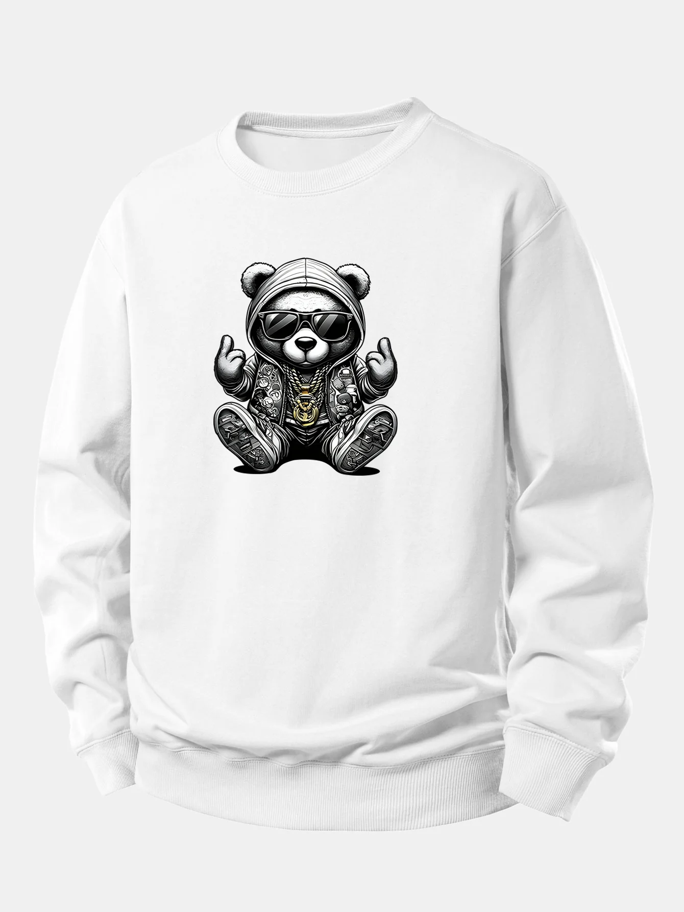 Hip Hop Bear Print Relax Fit Sweatshirt - Image 2