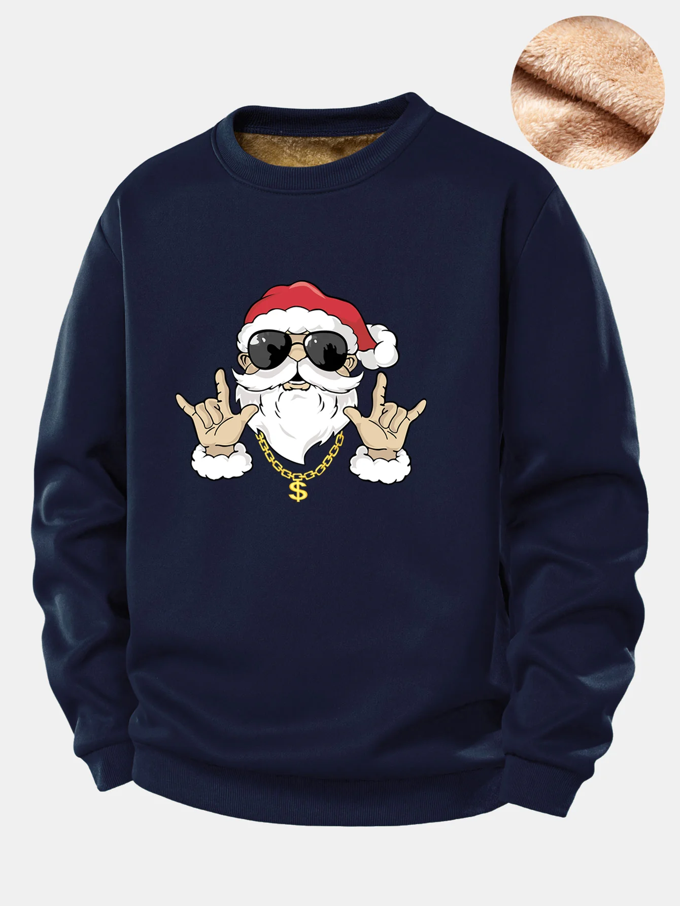 Hip Hop Santa Claus Print Teddy Fleece Lined Sweatshirt - Image 3