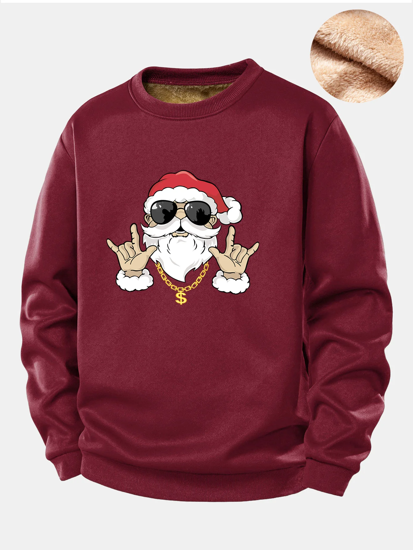 Hip Hop Santa Claus Print Teddy Fleece Lined Sweatshirt - Image 4