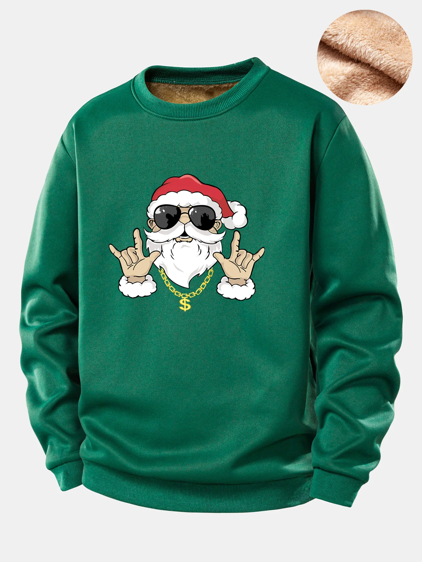 Hip Hop Santa Claus Print Teddy Fleece Lined Sweatshirt - Image 6