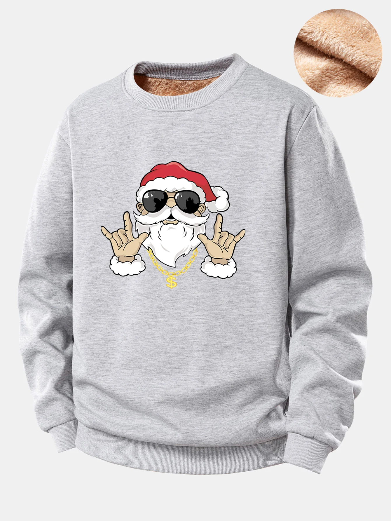 Hip Hop Santa Claus Print Teddy Fleece Lined Sweatshirt - Image 7