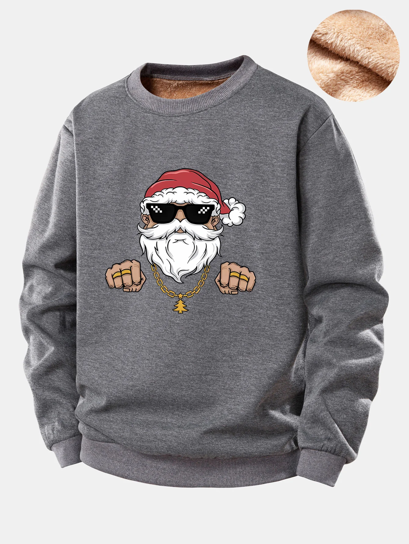 Hip Hop Santa Claus Print Teddy Fleece Lined Sweatshirt - Image 2