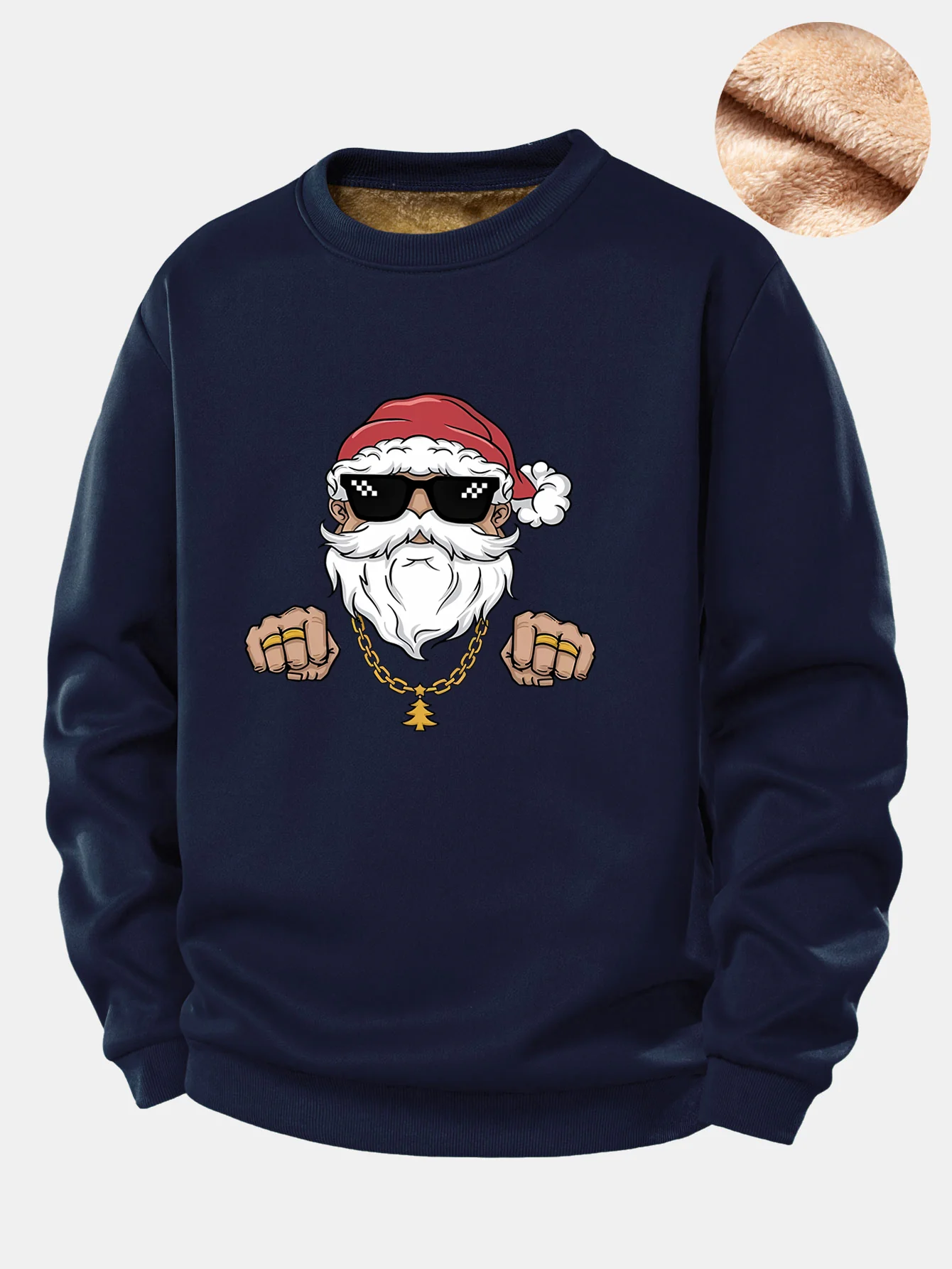 Hip Hop Santa Claus Print Teddy Fleece Lined Sweatshirt - Image 3