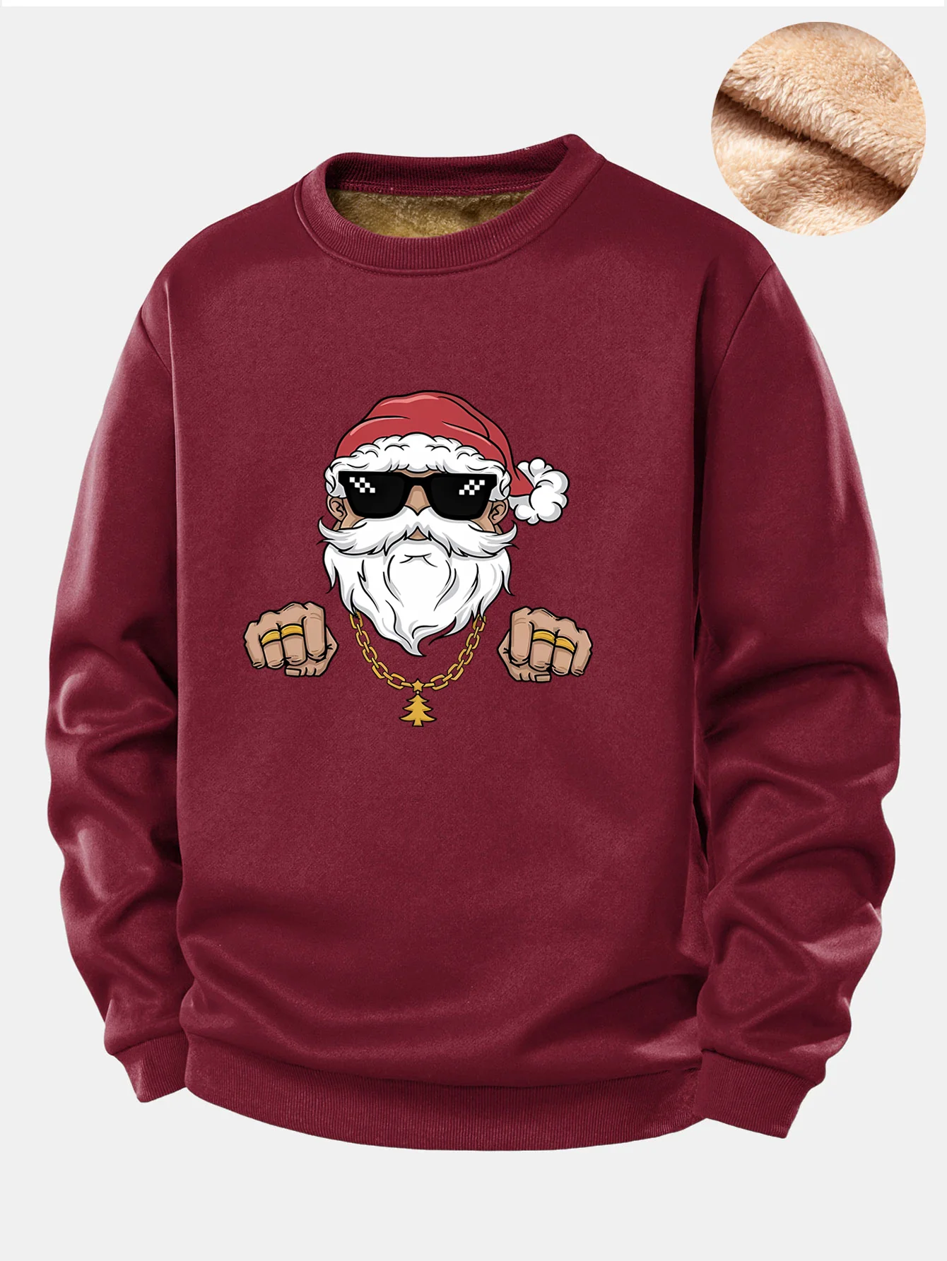 Hip Hop Santa Claus Print Teddy Fleece Lined Sweatshirt - Image 4