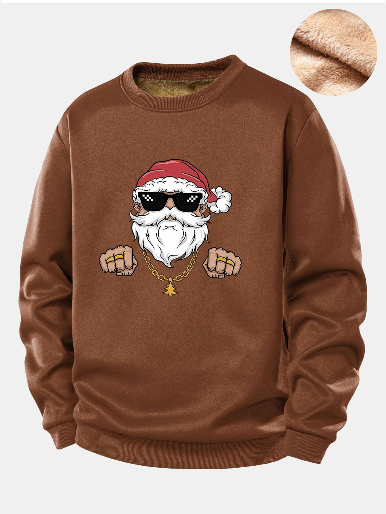 Hip Hop Santa Claus Print Teddy Fleece Lined Sweatshirt - Image 5