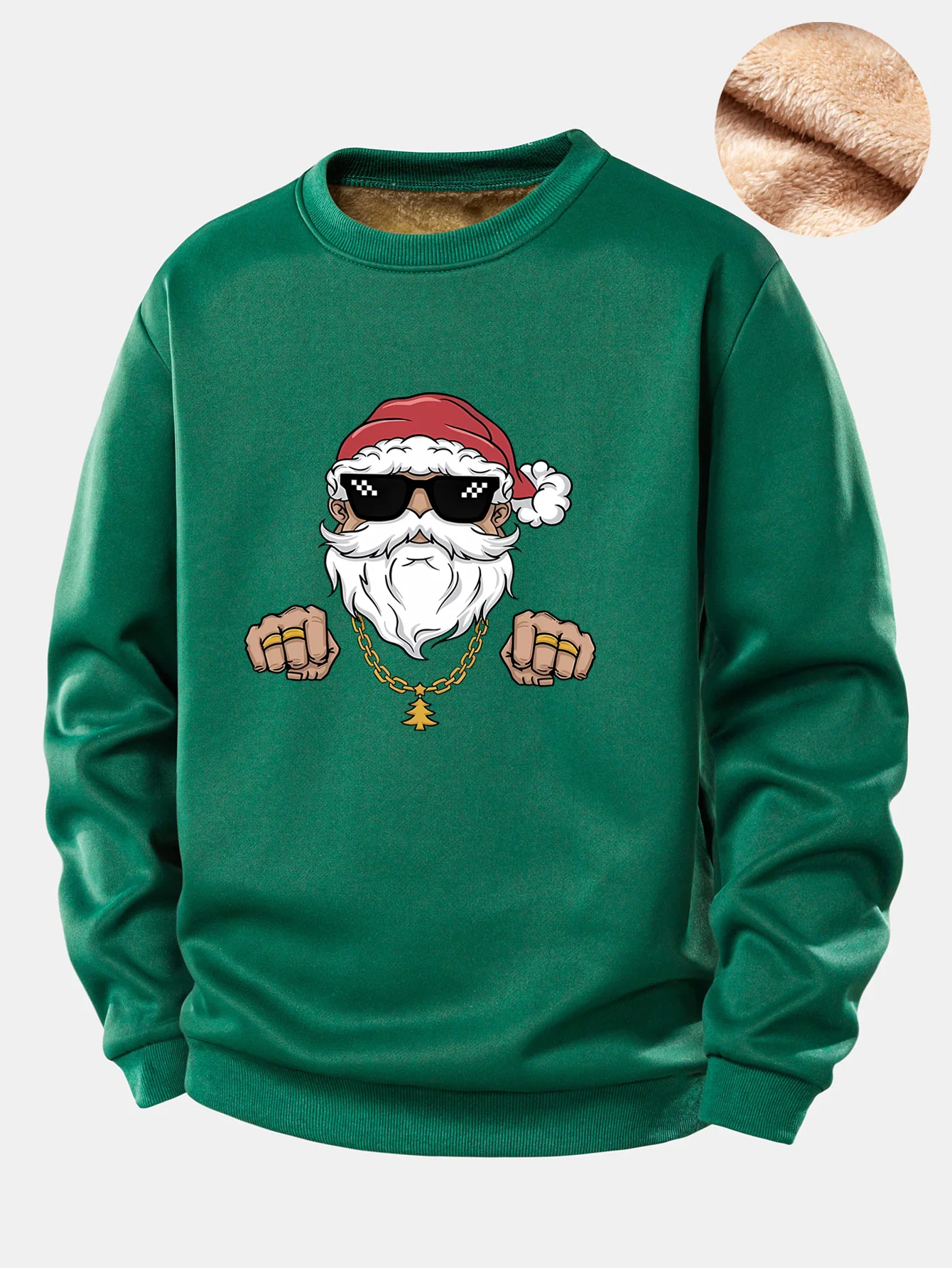 Hip Hop Santa Claus Print Teddy Fleece Lined Sweatshirt - Image 6