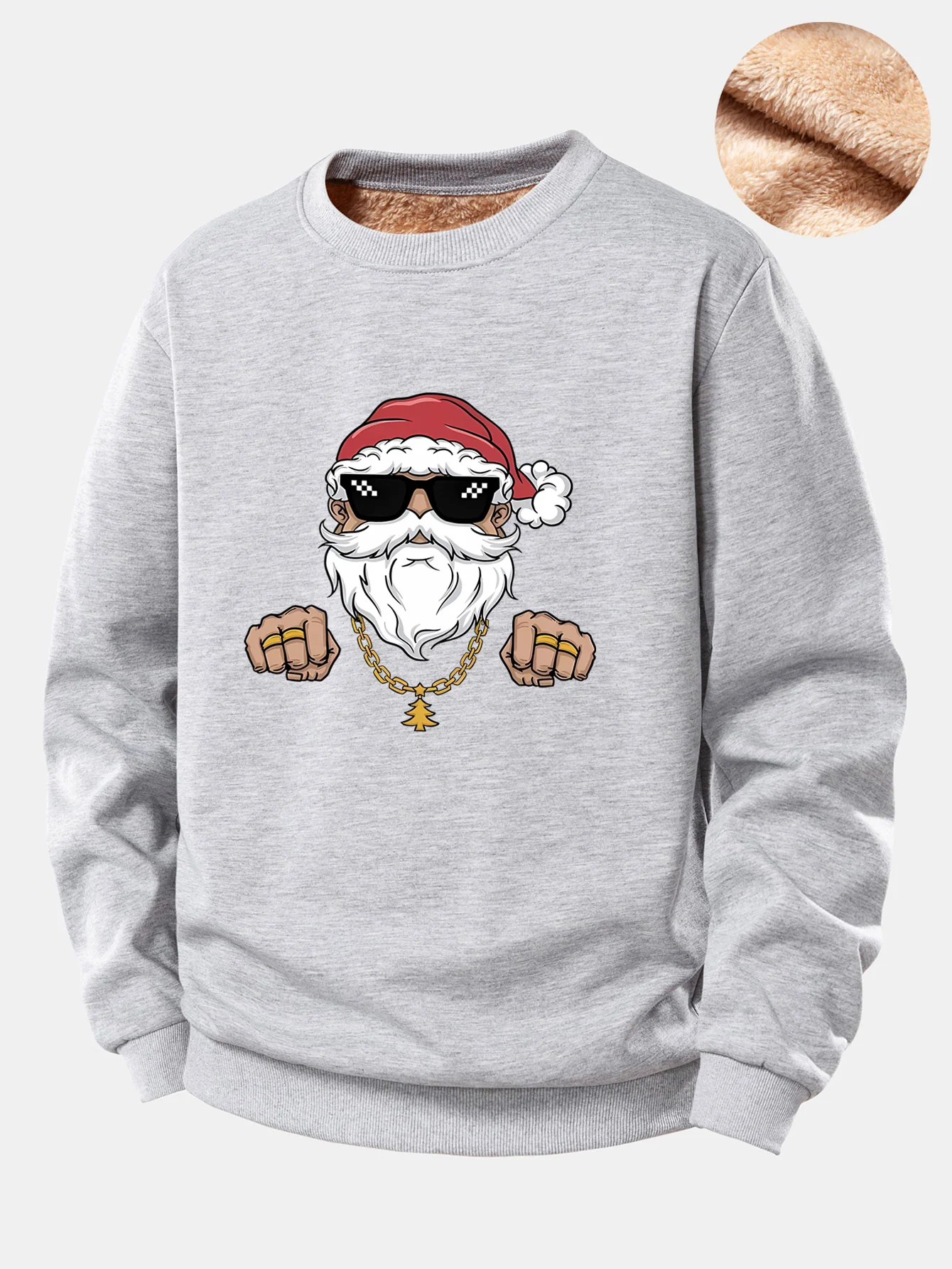 Hip Hop Santa Claus Print Teddy Fleece Lined Sweatshirt - Image 7