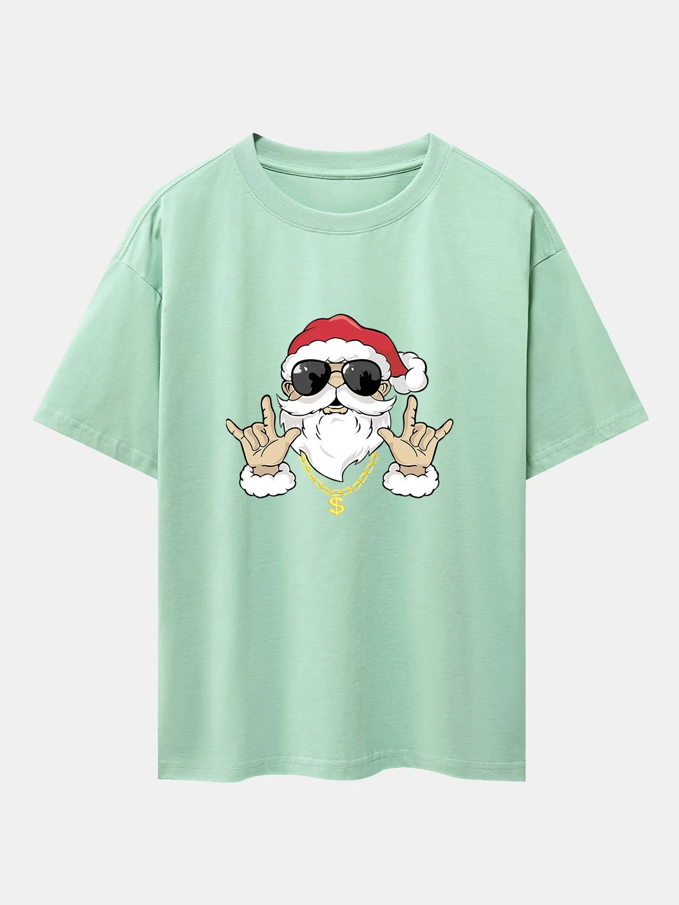 Hip Hop Santa Print Schwergewicht Drop Shoulder Oversize T-Shirt - Image 11