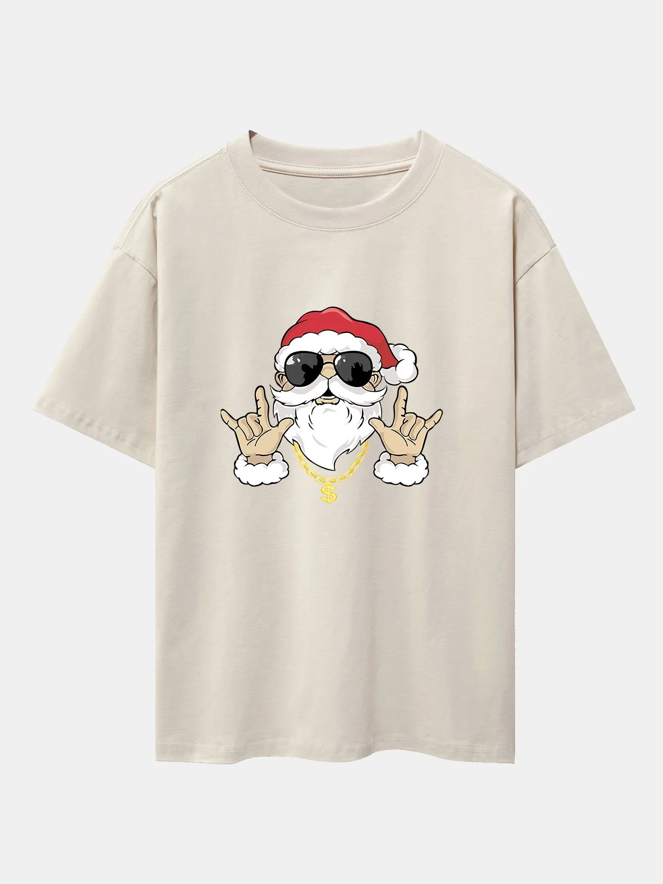 Hip Hop Santa Print Schwergewicht Drop Shoulder Oversize T-Shirt - Image 3