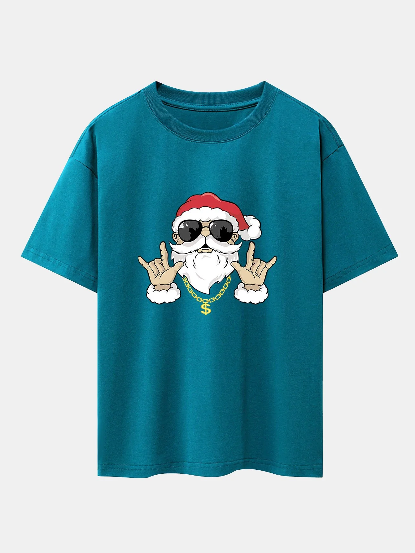 Hip Hop Santa Print Schwergewicht Drop Shoulder Oversize T-Shirt - Image 5