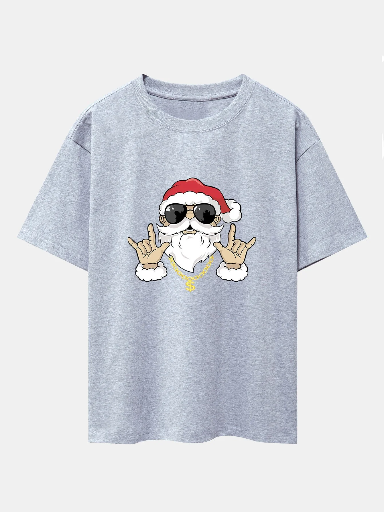 Hip Hop Santa Print Schwergewicht Drop Shoulder Oversize T-Shirt - Image 7