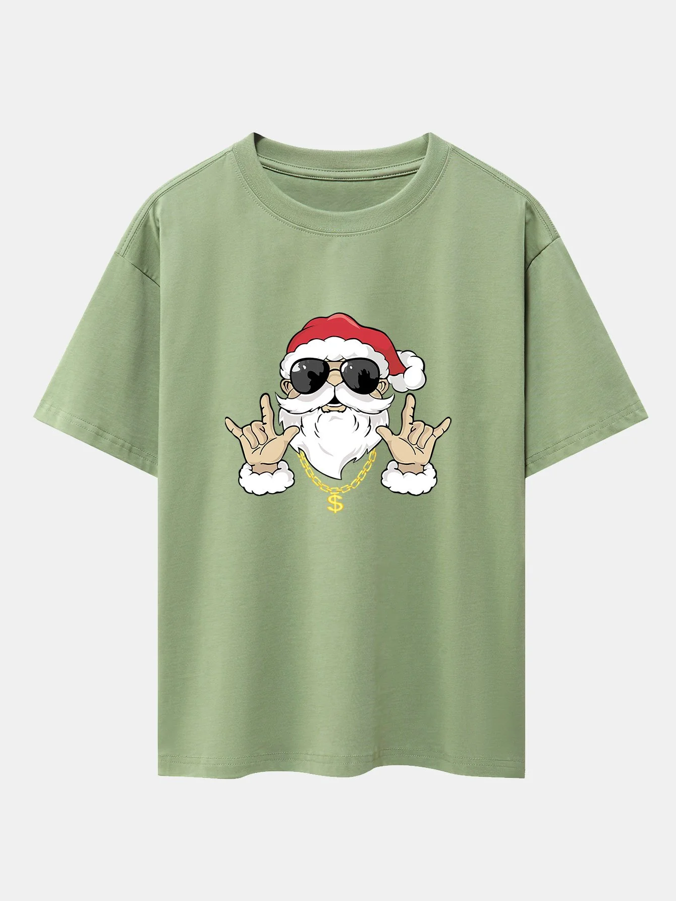 Hip Hop Santa Print Schwergewicht Drop Shoulder Oversize T-Shirt - Image 9