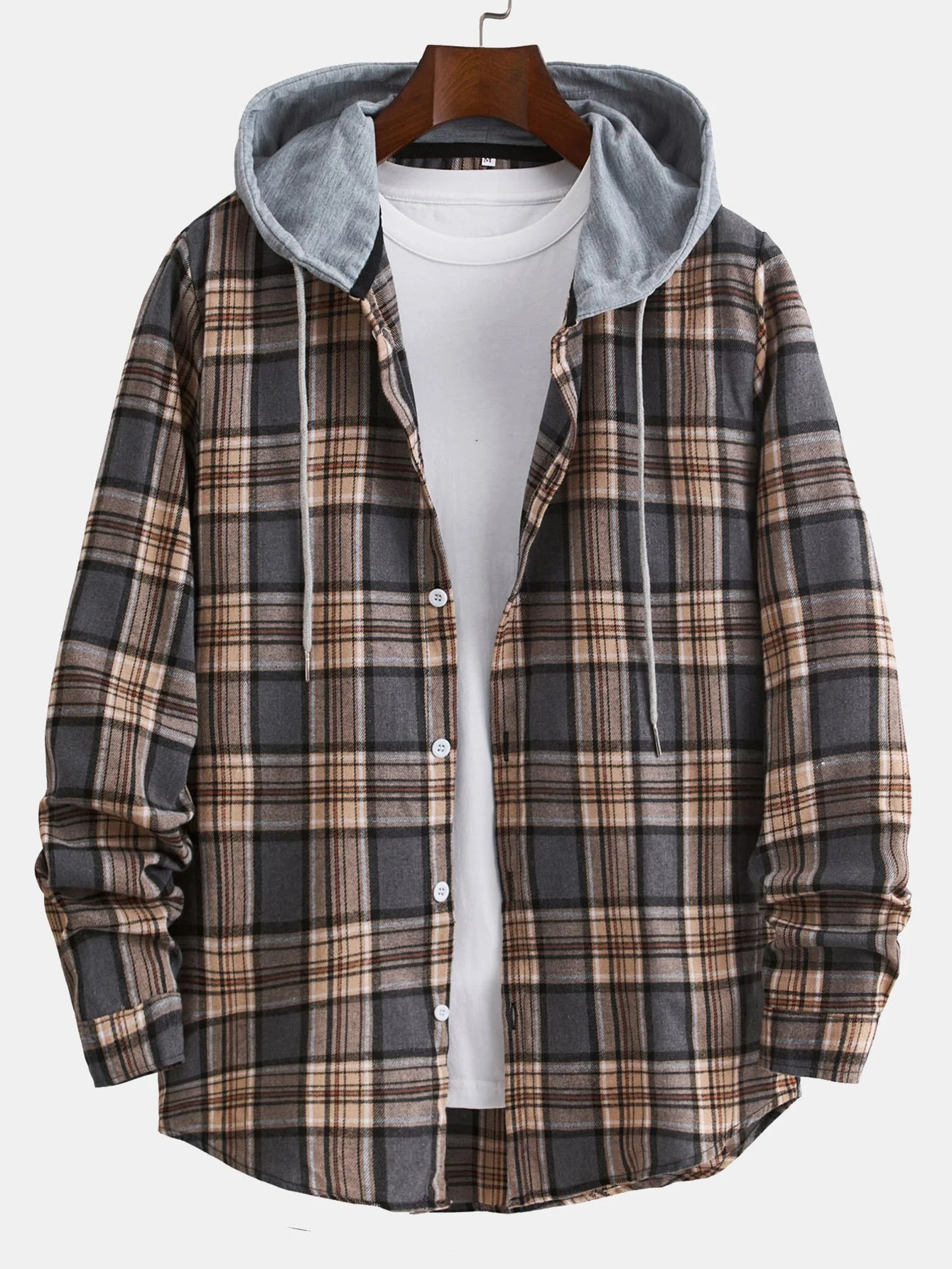 Kapuzenshirt mit Knöpfen und Karomuster - Image 3