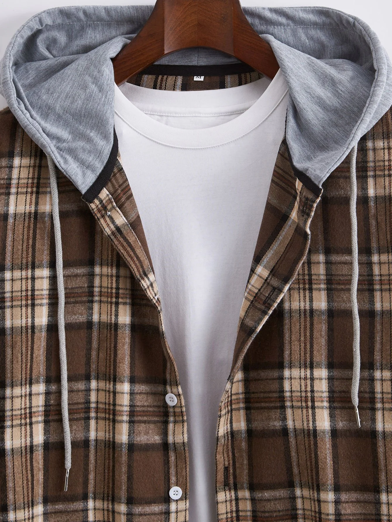 Kapuzenshirt mit Knöpfen und Karomuster - Image 5