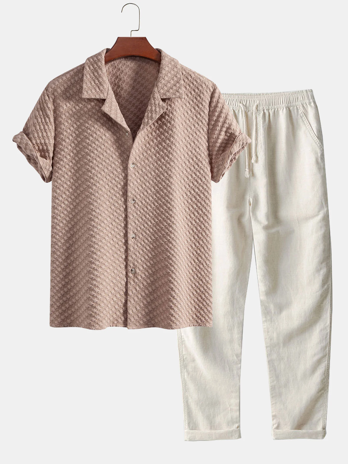 Hahnentritt Jacquard Cuban Shirt & Gerade geschnittene Leinenhose - Image 2